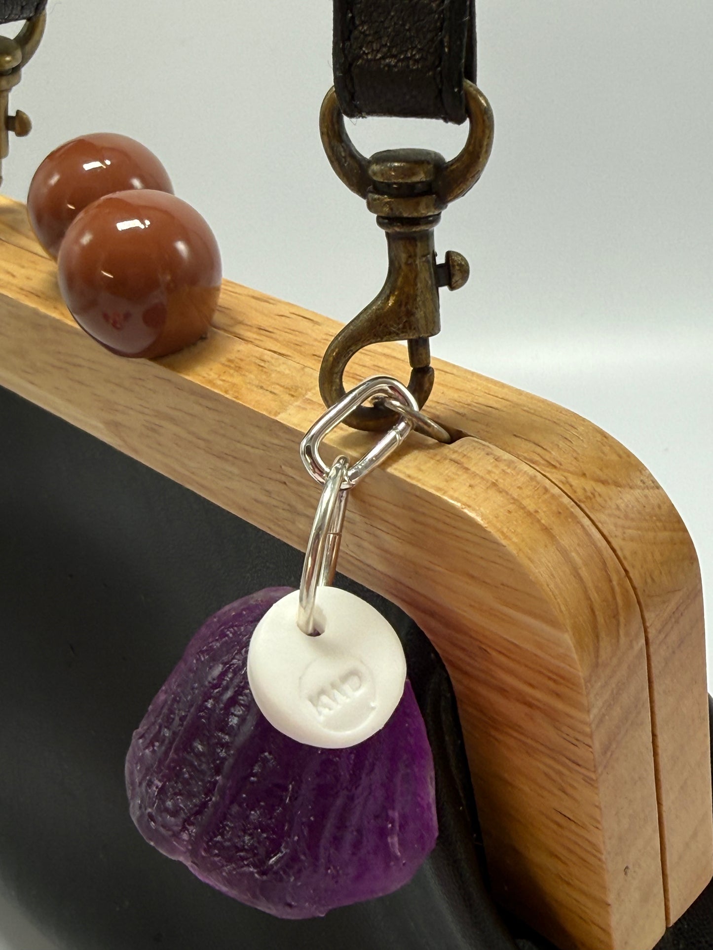 Key Chain - Purple Organic Nut /KWD stamp resin beads with silver finishes