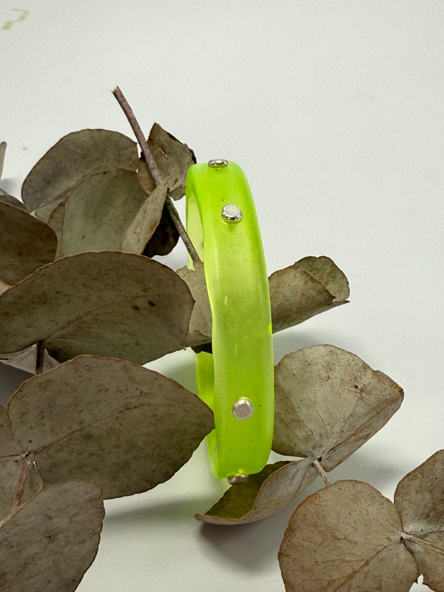 Translucent Neon Yellow resin Thick KWD Classic & silver Bangle