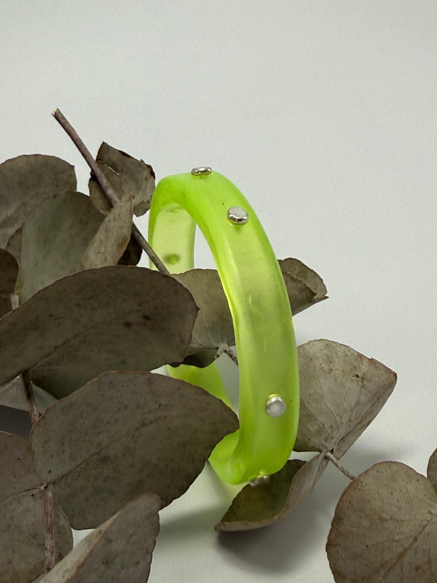 Translucent Neon Yellow resin Thick KWD Classic & silver Bangle