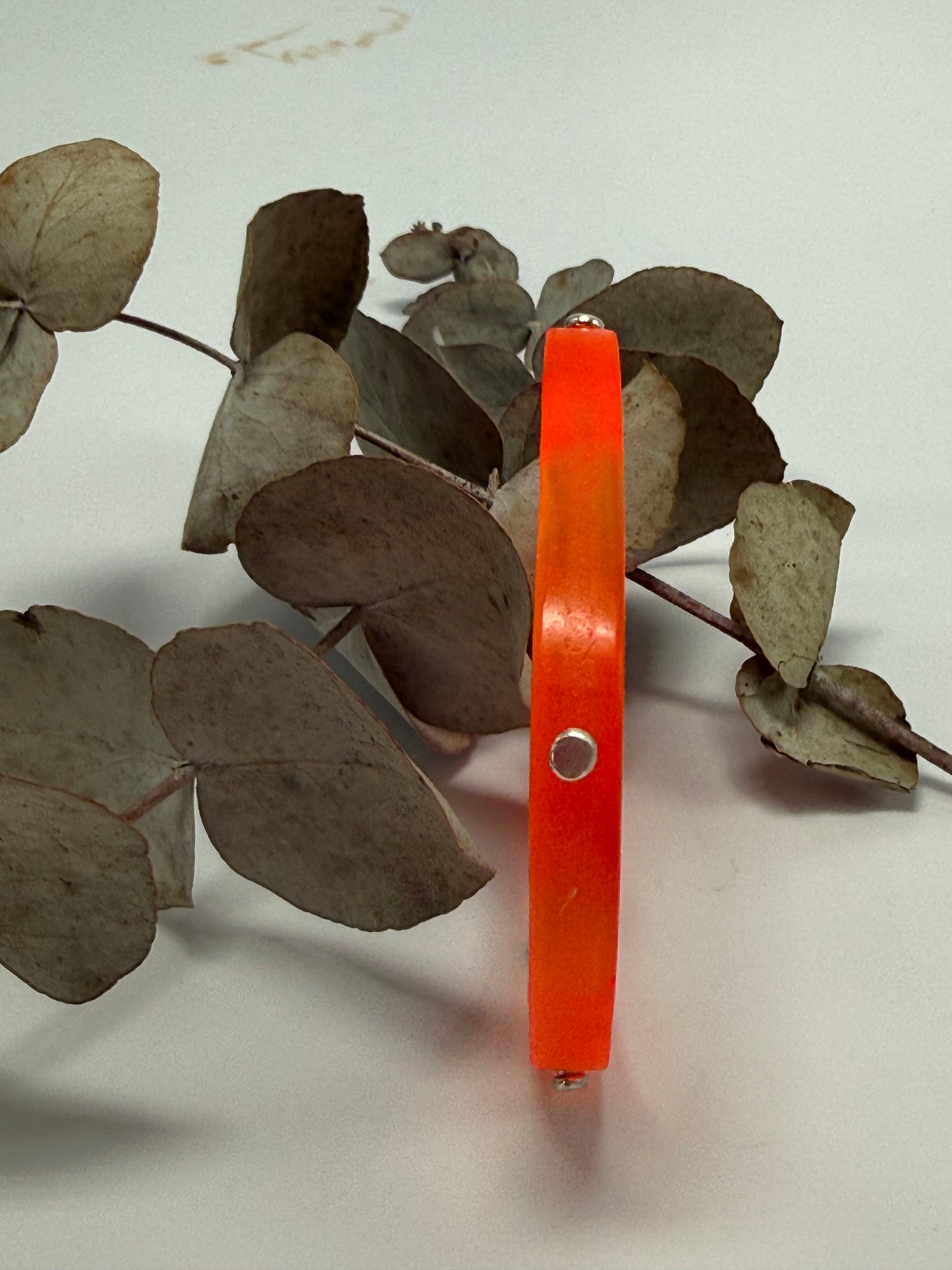 Neon Orange 'square round' bangle with silver