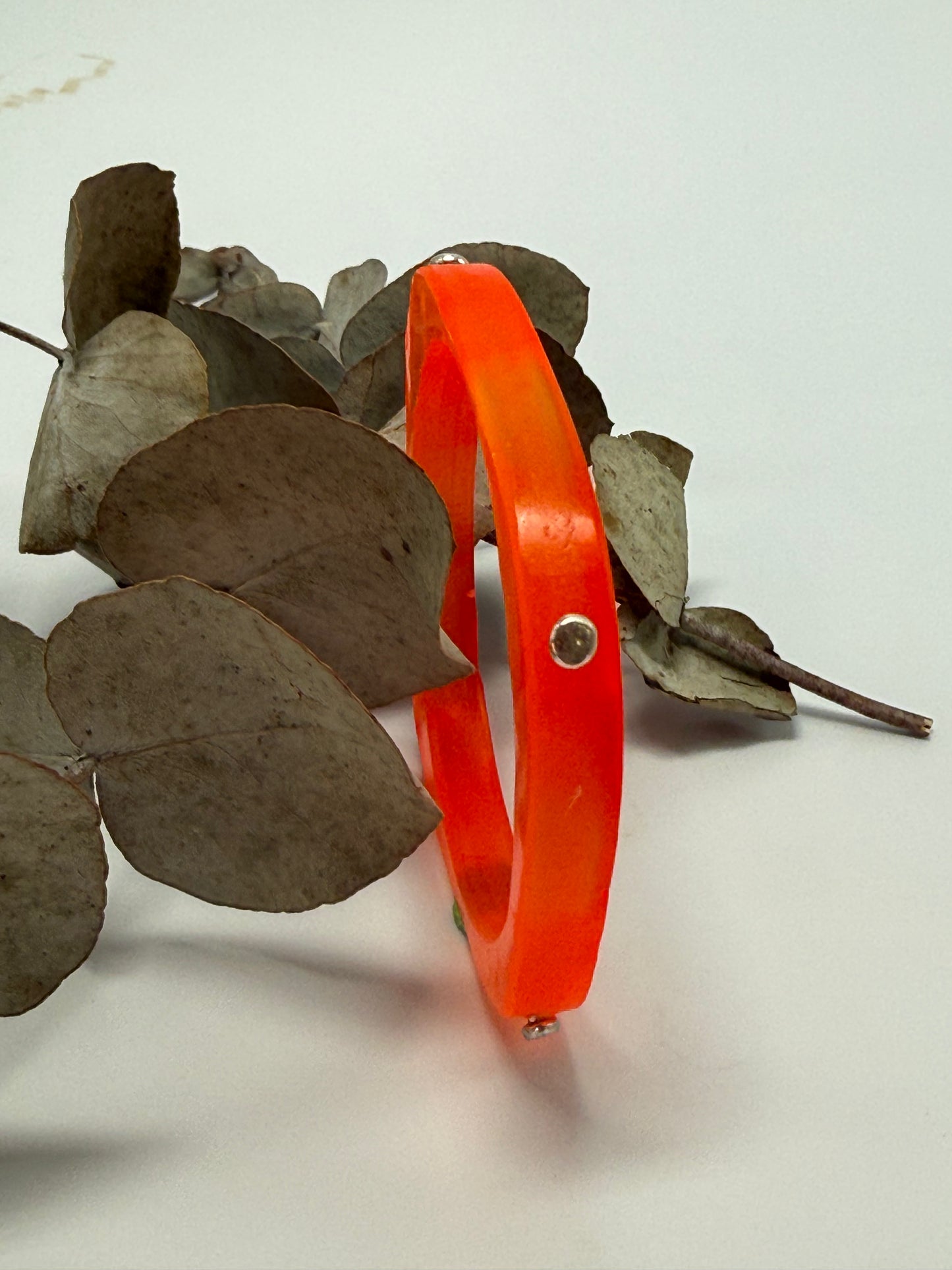 Neon Orange 'square round' bangle with silver