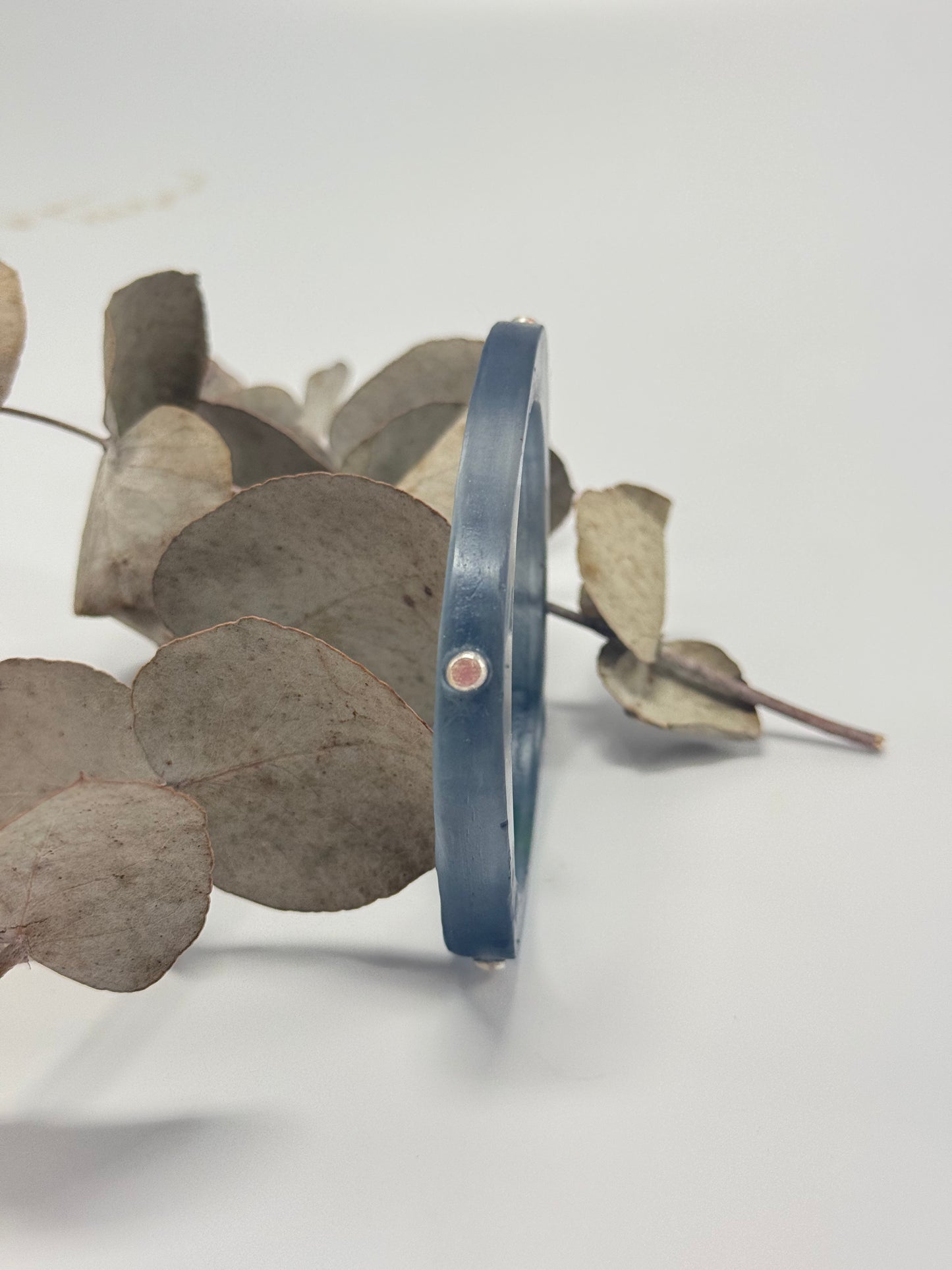 Navy Blue 'square round' bangle with silver