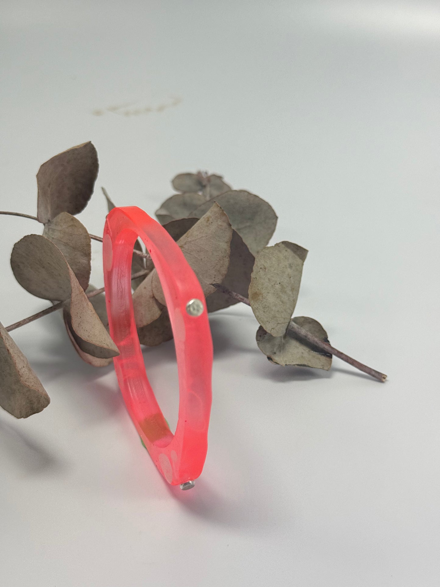 Neon Red/white 'square round' bangle with silver