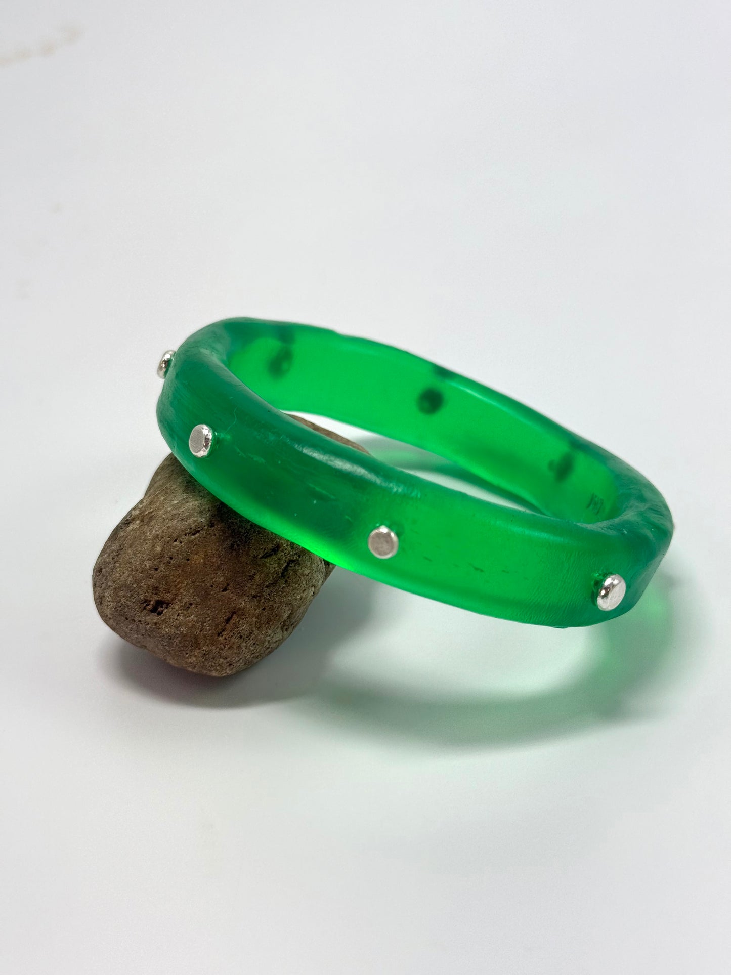 Translucent Jade Green resin Thick KWD Classic & silver Bangle