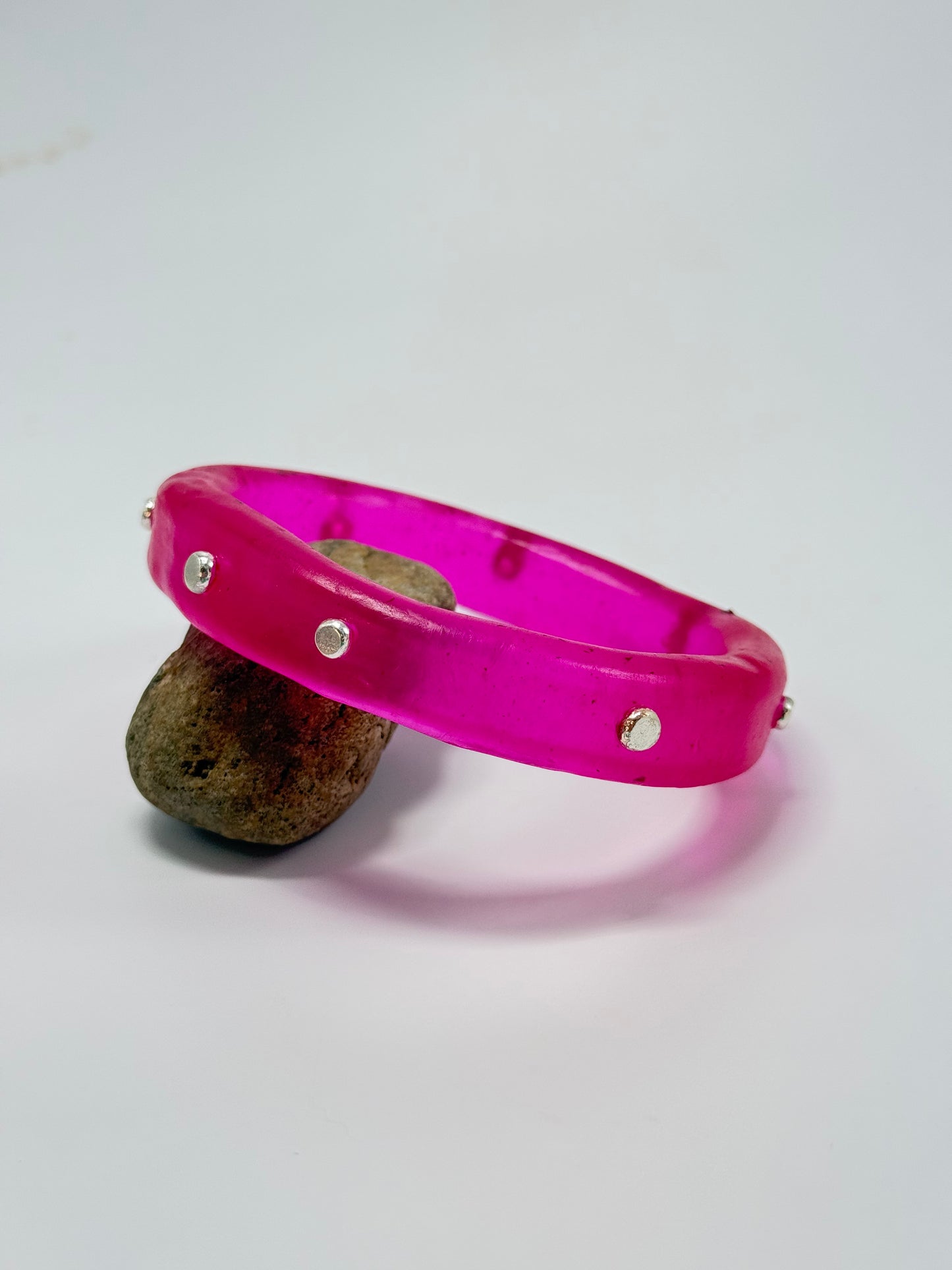 Translucent Pink resin Thick KWD Classic & silver Bangle