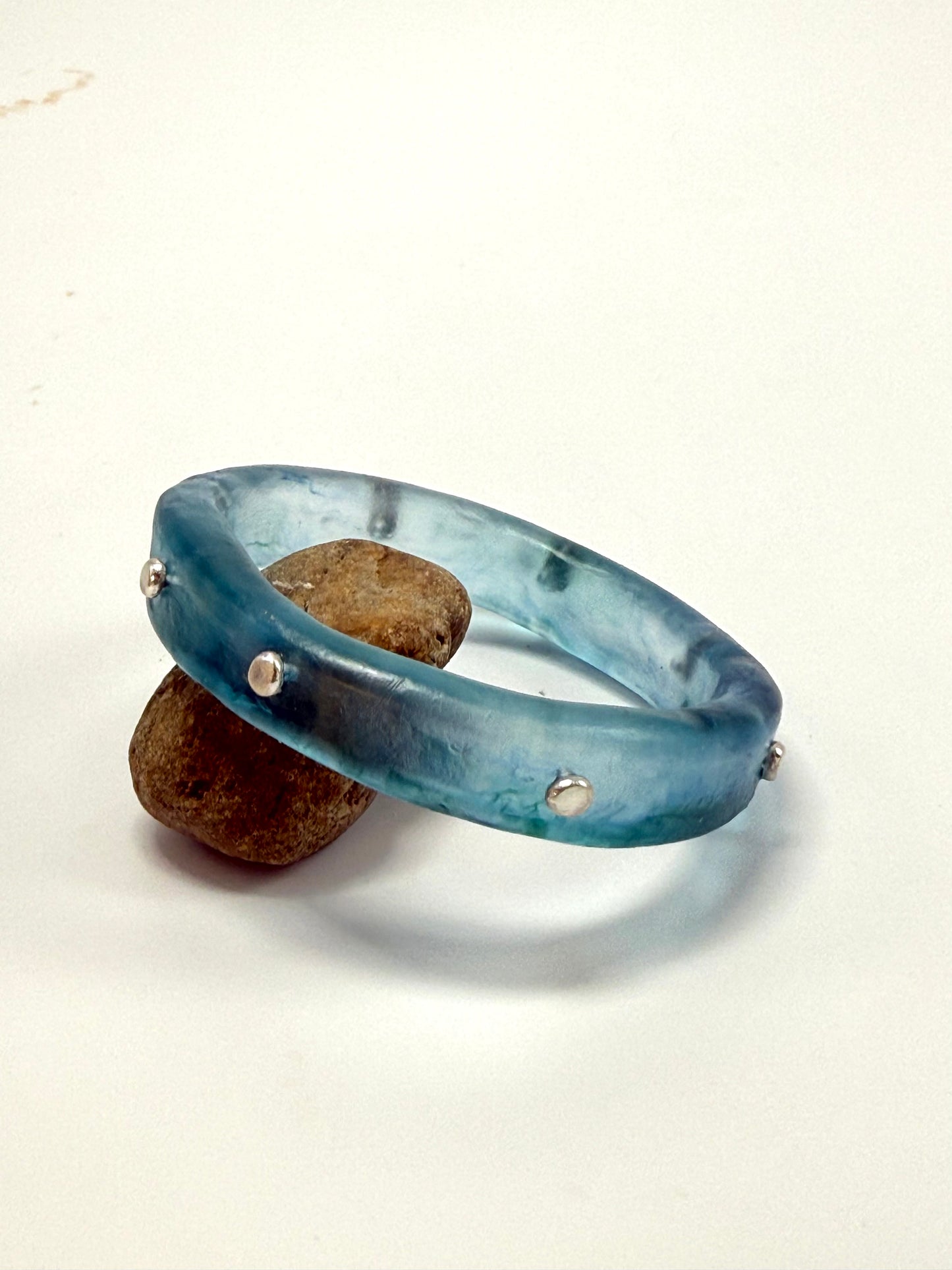 Translucent Blue resin Thick KWD Classic & silver Bangle
