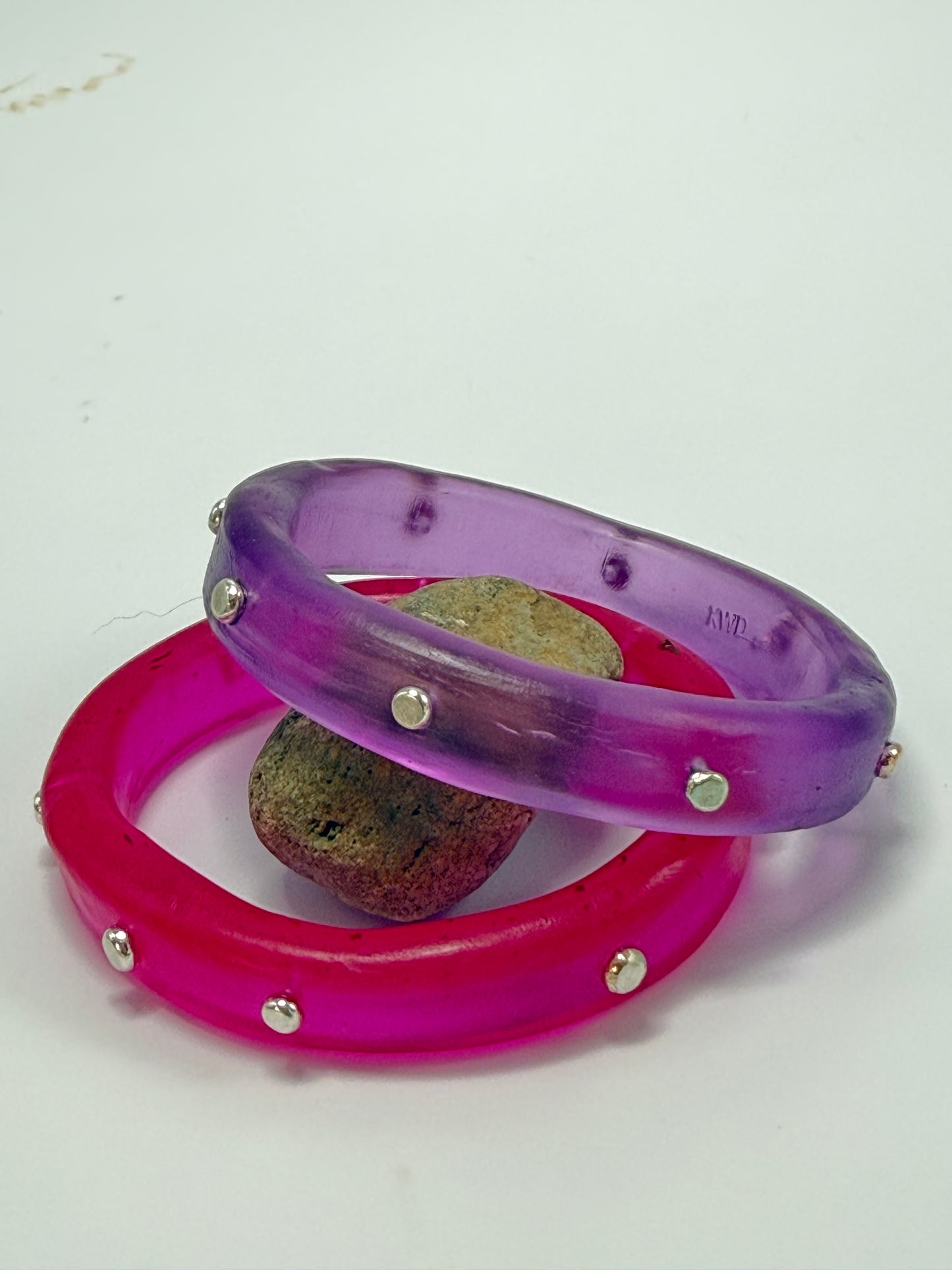 Translucent Pink resin Thick KWD Classic & silver Bangle