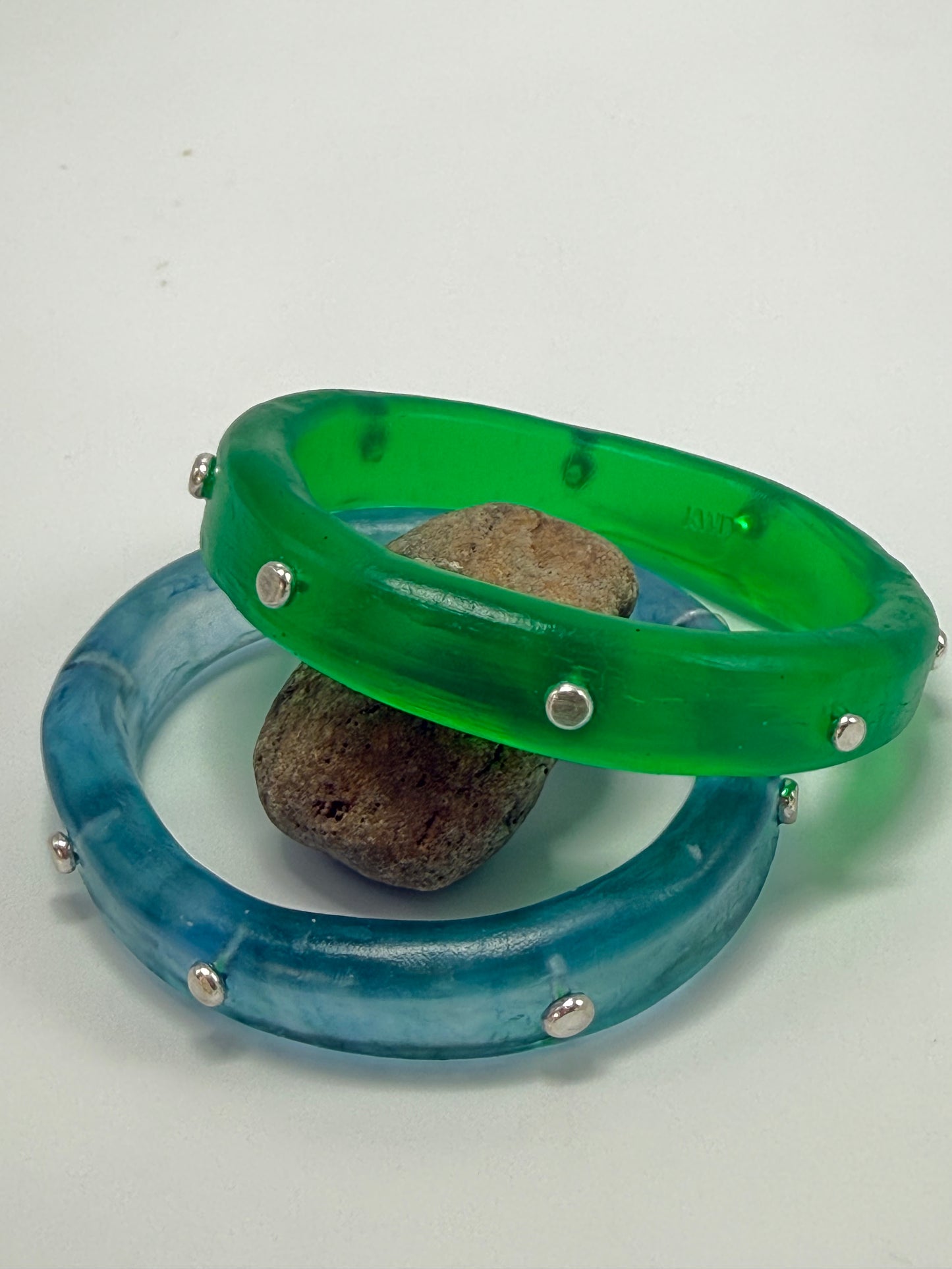 Translucent Jade Green resin Thick KWD Classic & silver Bangle