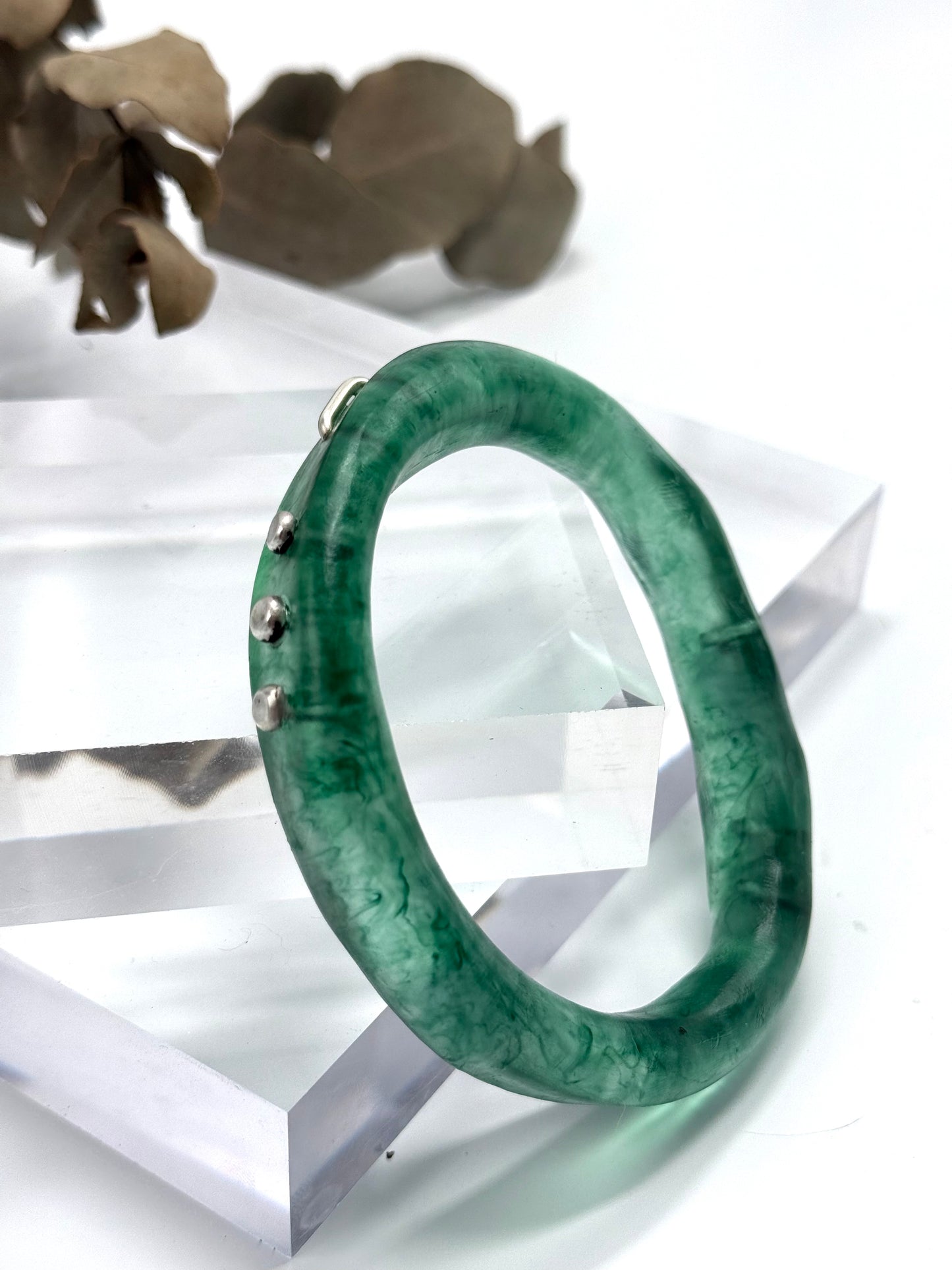 Green Swirl resin woopy bangle - XL