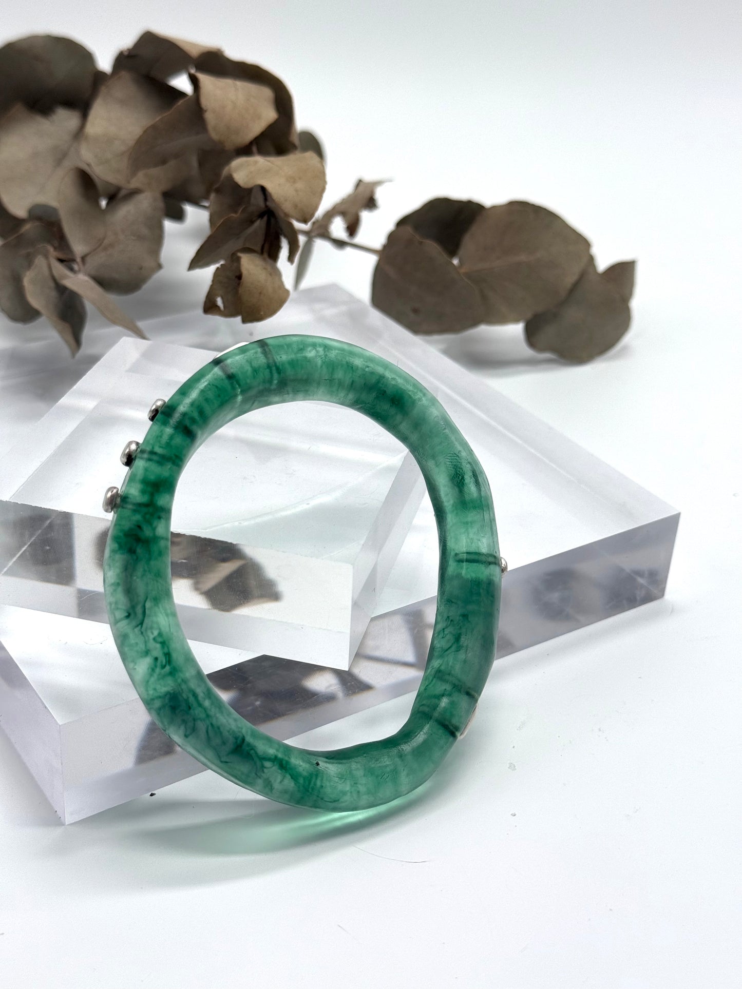 Green Swirl resin woopy bangle - XL