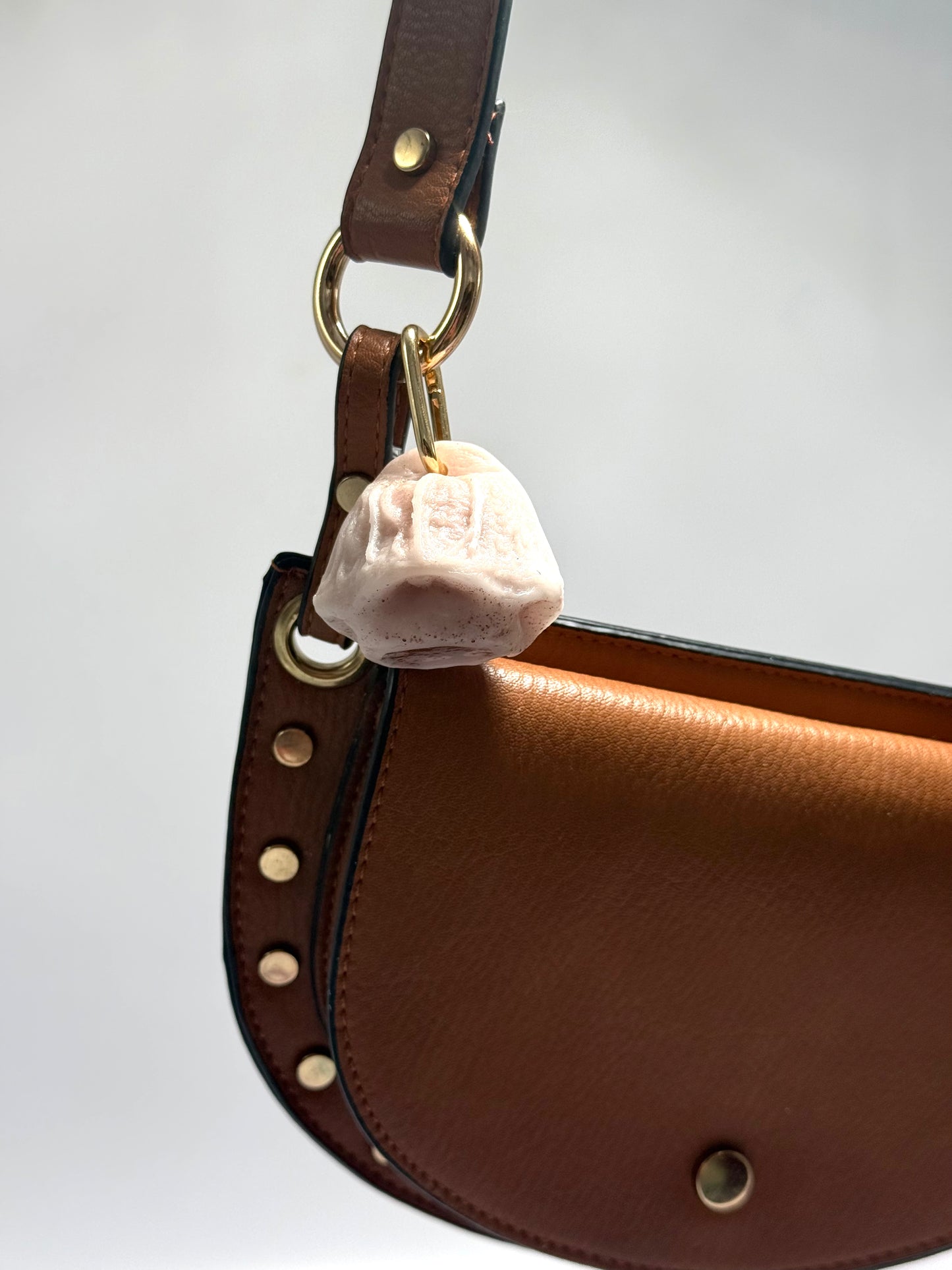 Key Chain - Cream/gold Organic Nut /KWD stamp resin beads with gold finishes