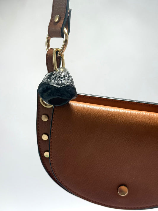 Key Chain - Black Organic Nut /KWD stamp resin beads with gold finishes