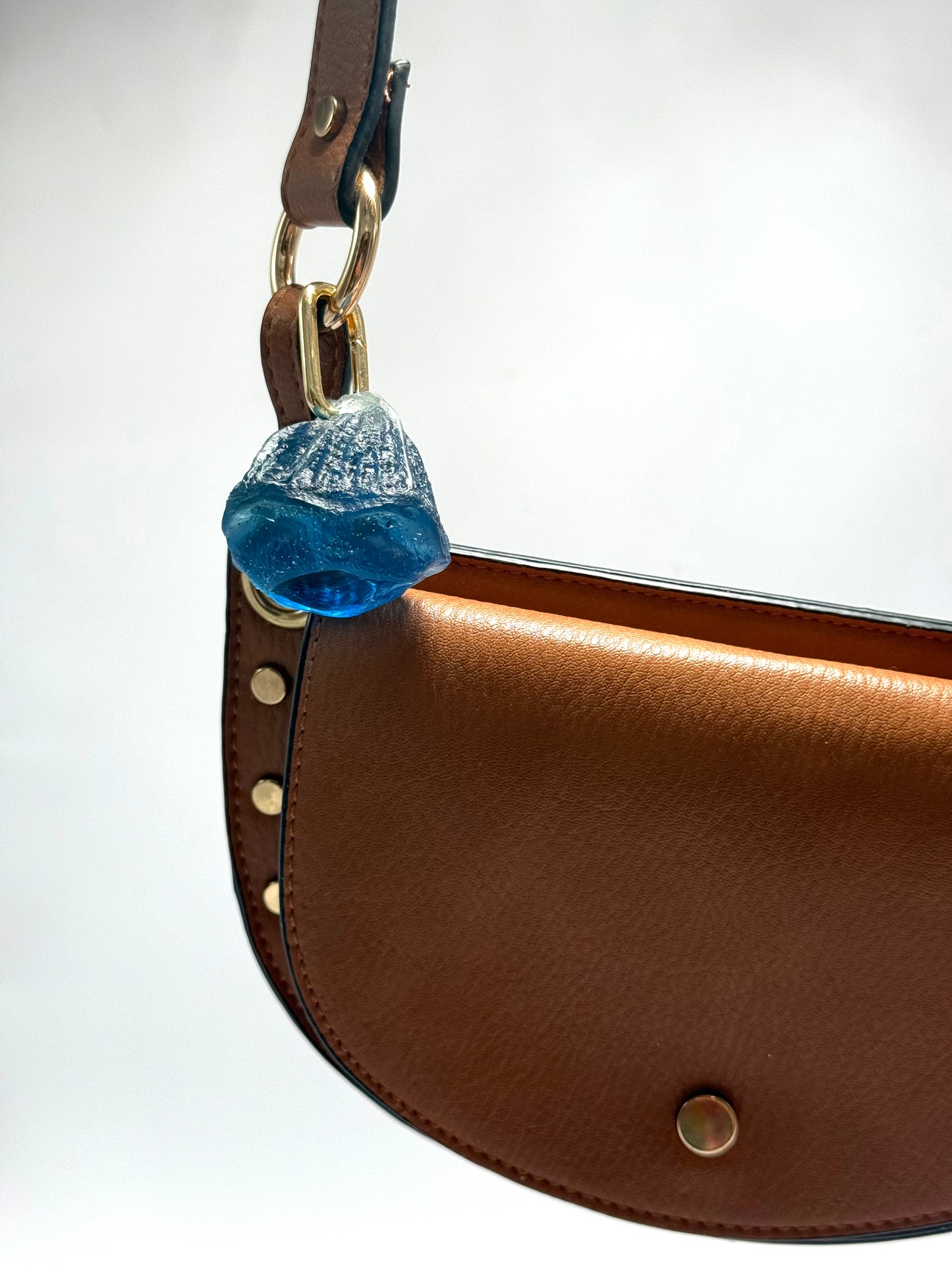 Key Chain - Blue Organic Nut /KWD stamp resin beads with gold finishes