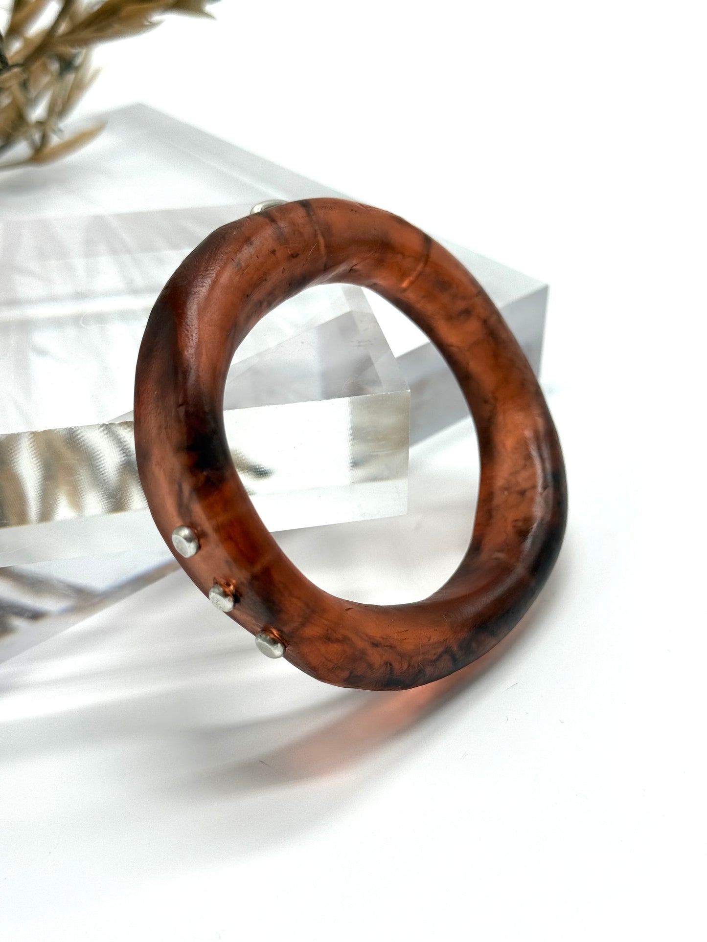 Tortoise Shell resin with silver rivets 'woopy' bangle