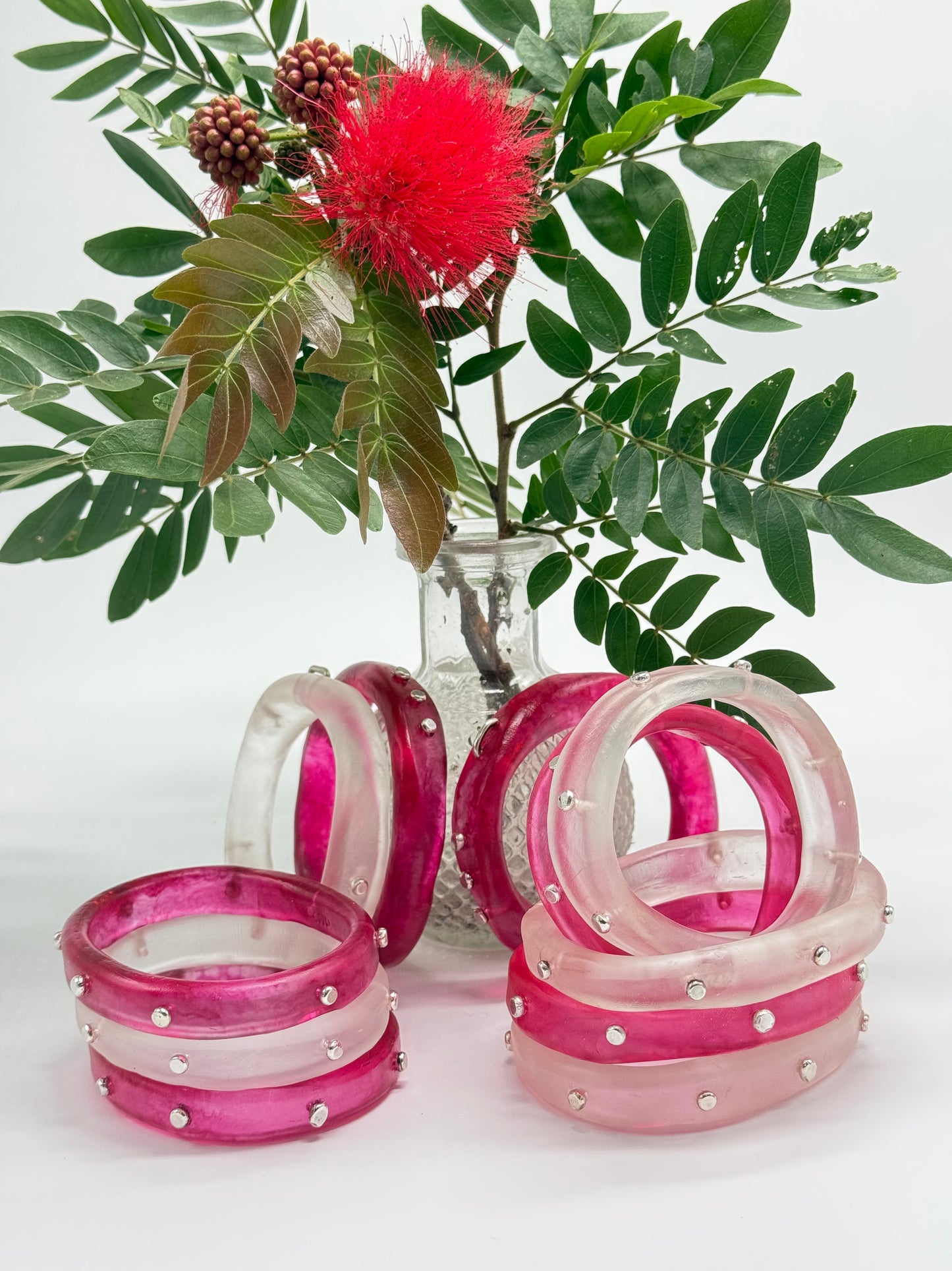 Strawberry Red resin with silver rivets 'woopy' bangle