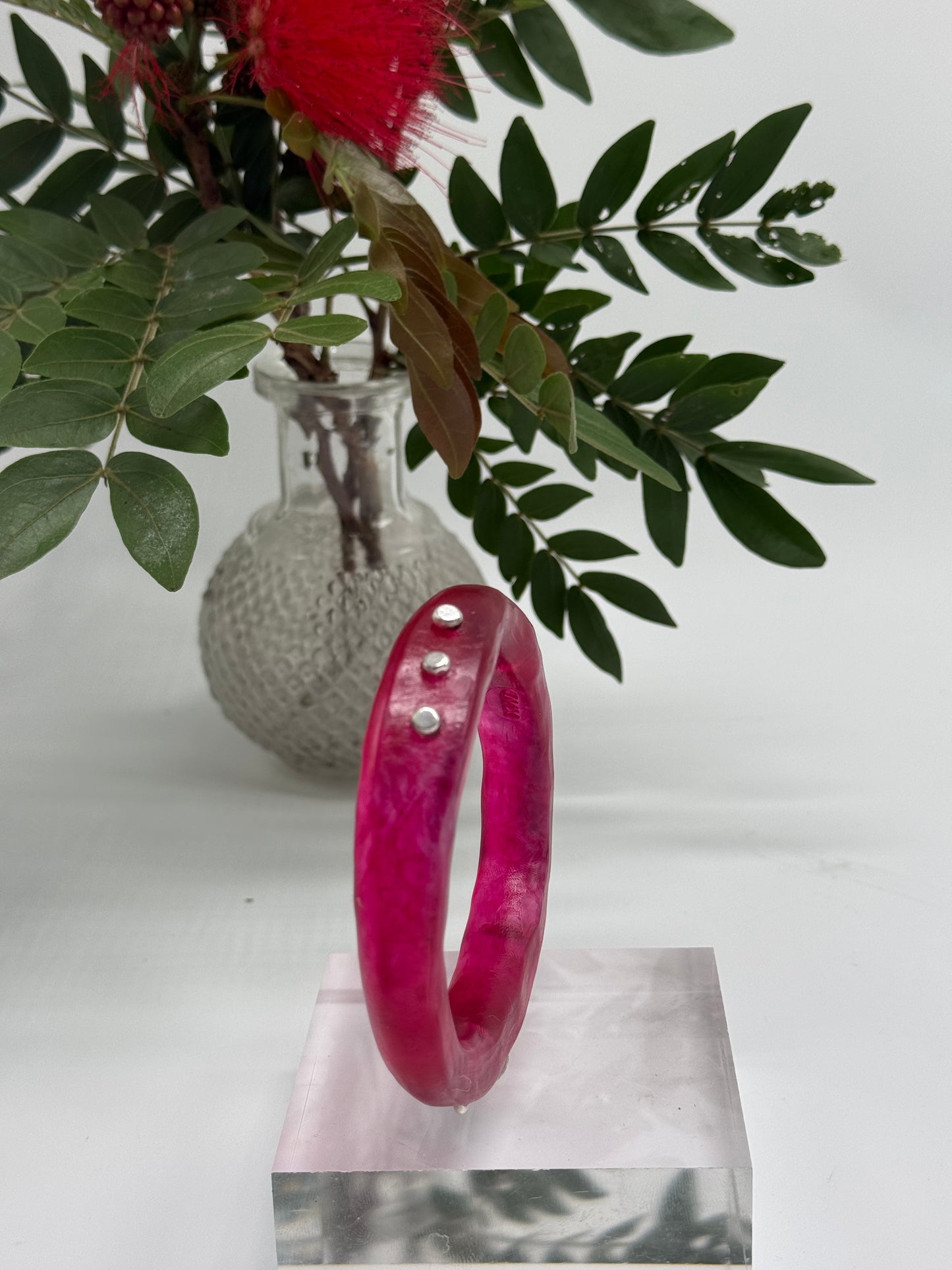 Translucent Strawberry Red resin woopy bangle - XL