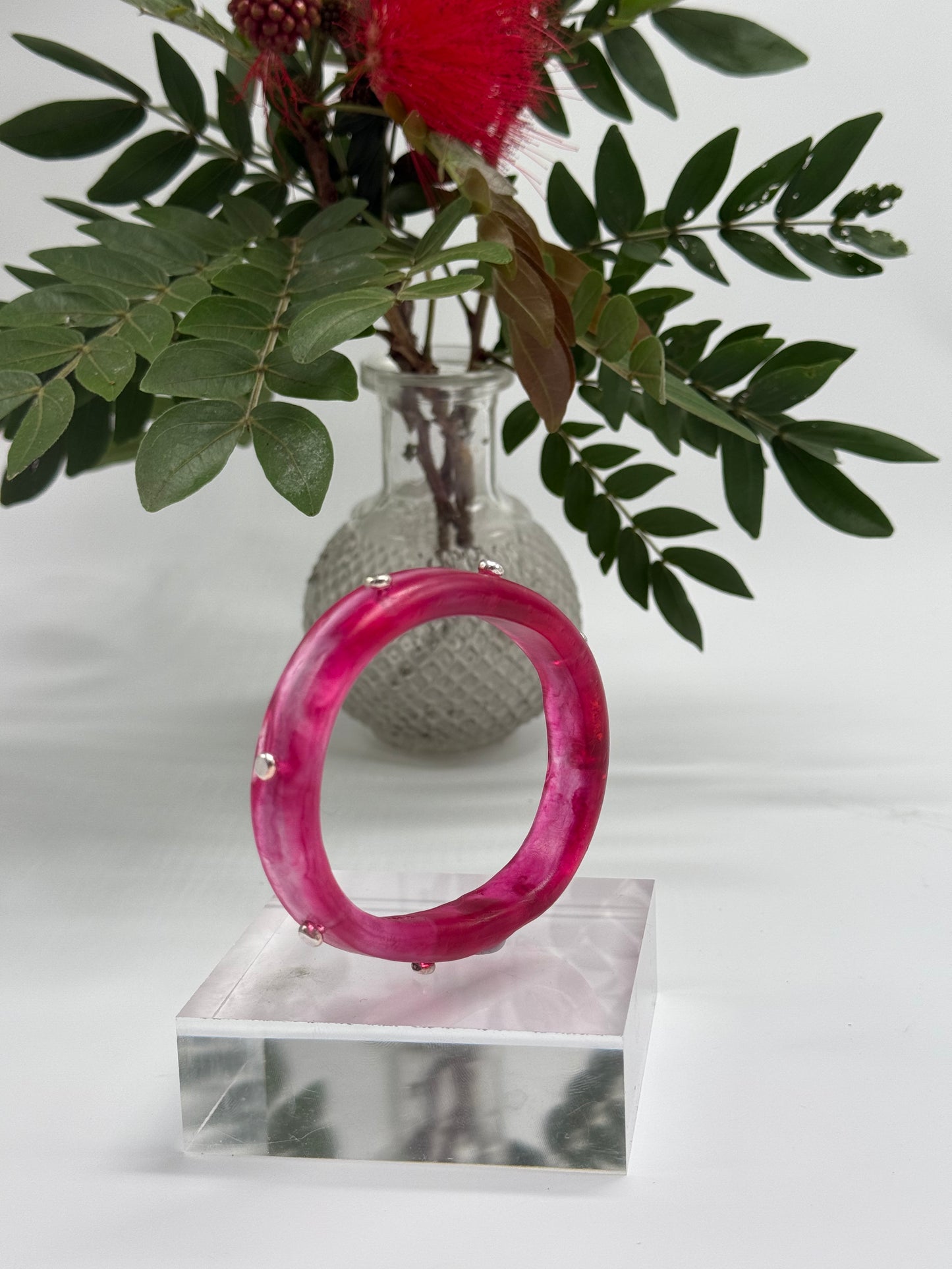 Strawberry Red resin KWD Classic & silver Bangle