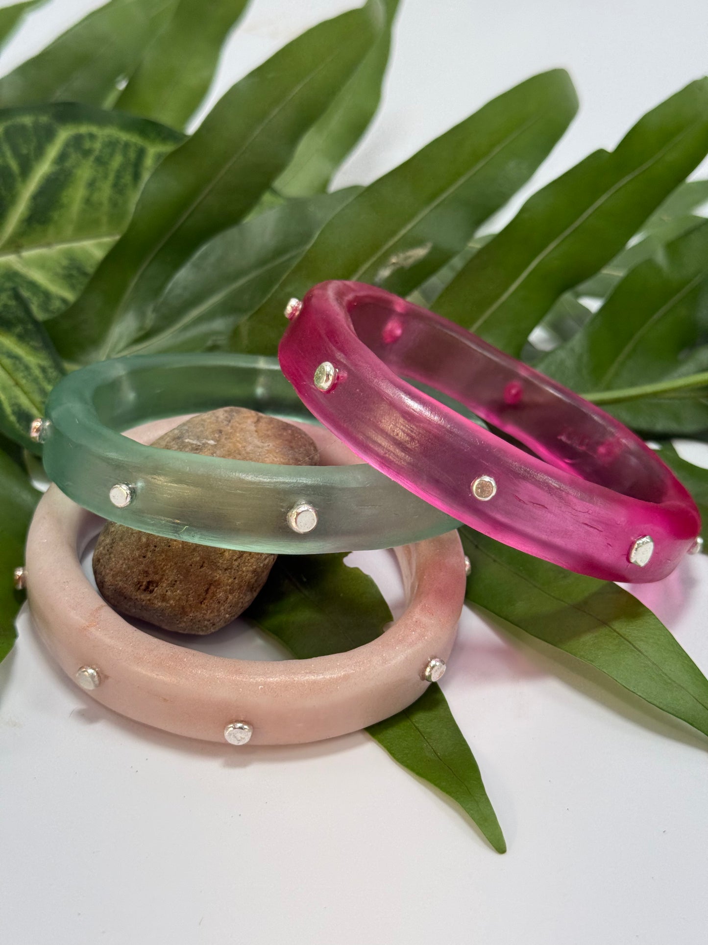 Translucent Kale Green resin Thick KWD Classic & silver Bangle