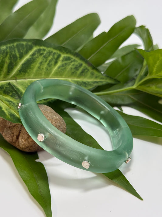 Translucent Kale Green resin Thick KWD Classic & silver Bangle