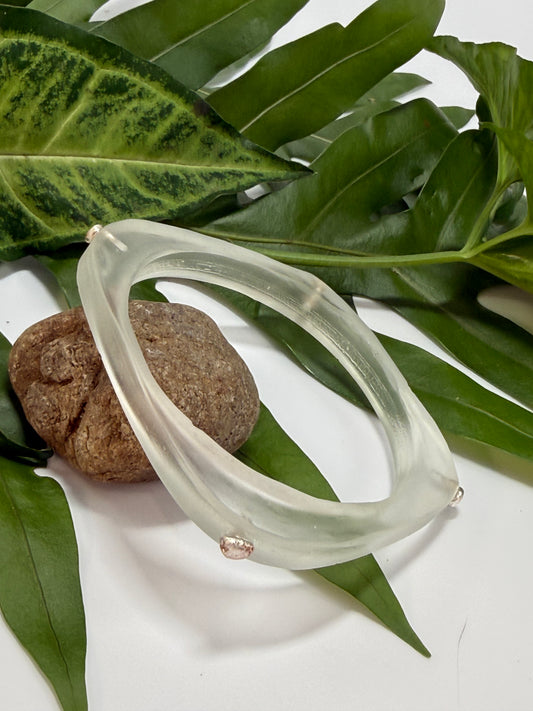 Clear resin 'square round' bangle with silver