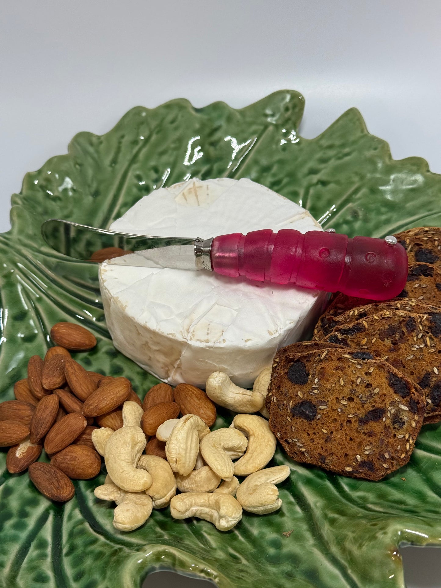 Cheese knife - Translucent Strawberry Red resin - stripe & spot handle with silver