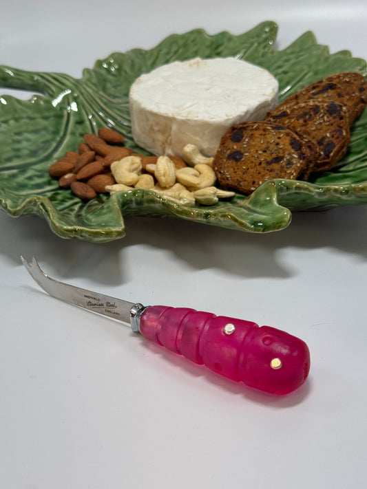 Cheese knife - Pink/Red resin - stripe & spot handle with silver