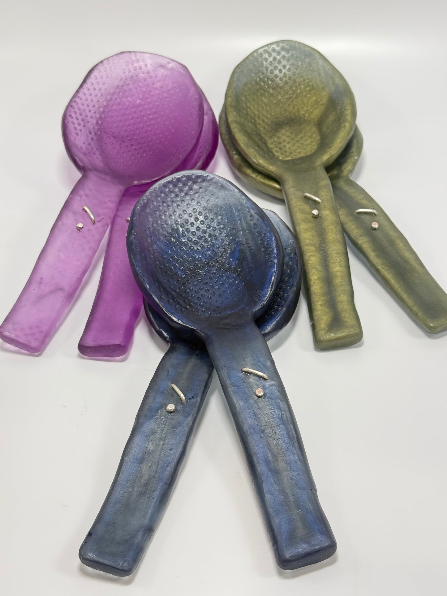 Salad Servers - Moss Green resin and silver