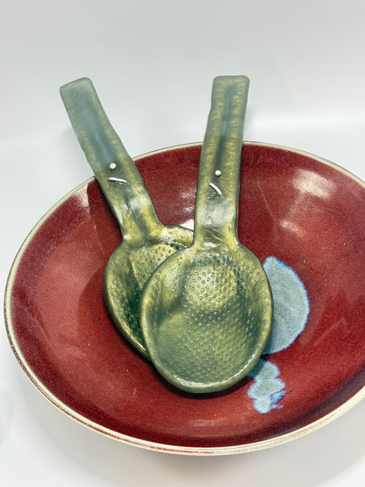 Salad Servers - Moss Green resin and silver