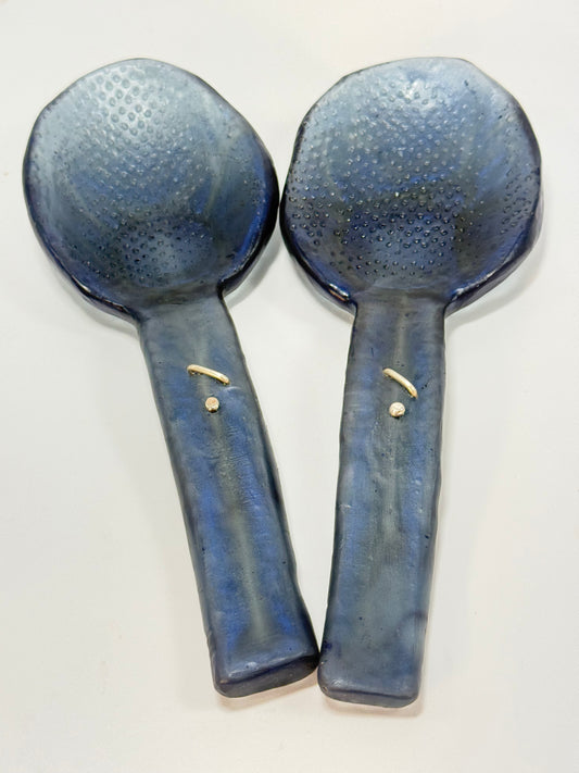 Salad Servers - Translucent Navy Blue resin and silver