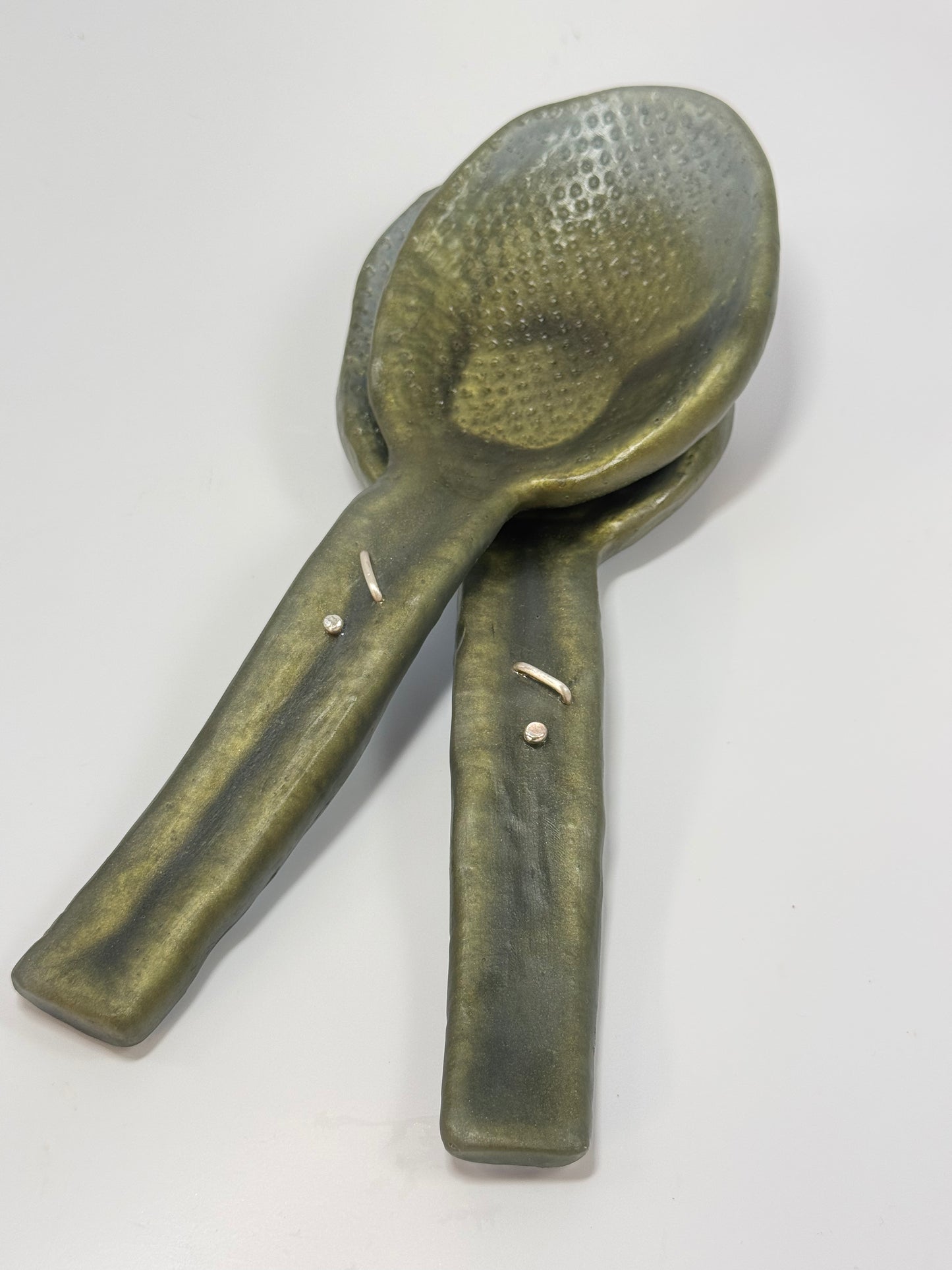 Salad Servers - Moss Green resin and silver
