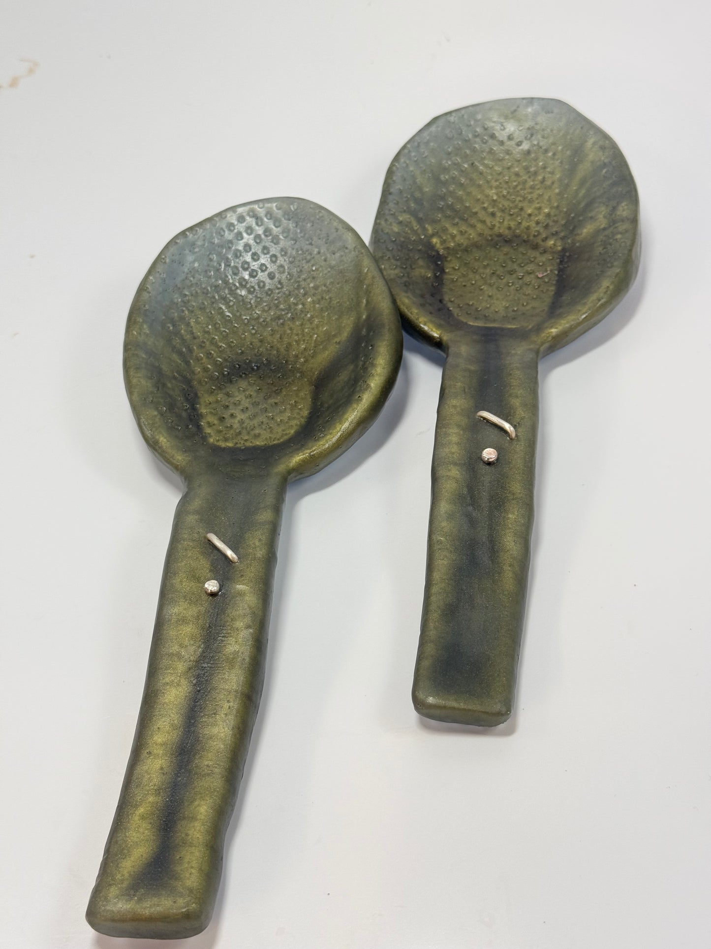 Salad Servers - Moss Green resin and silver