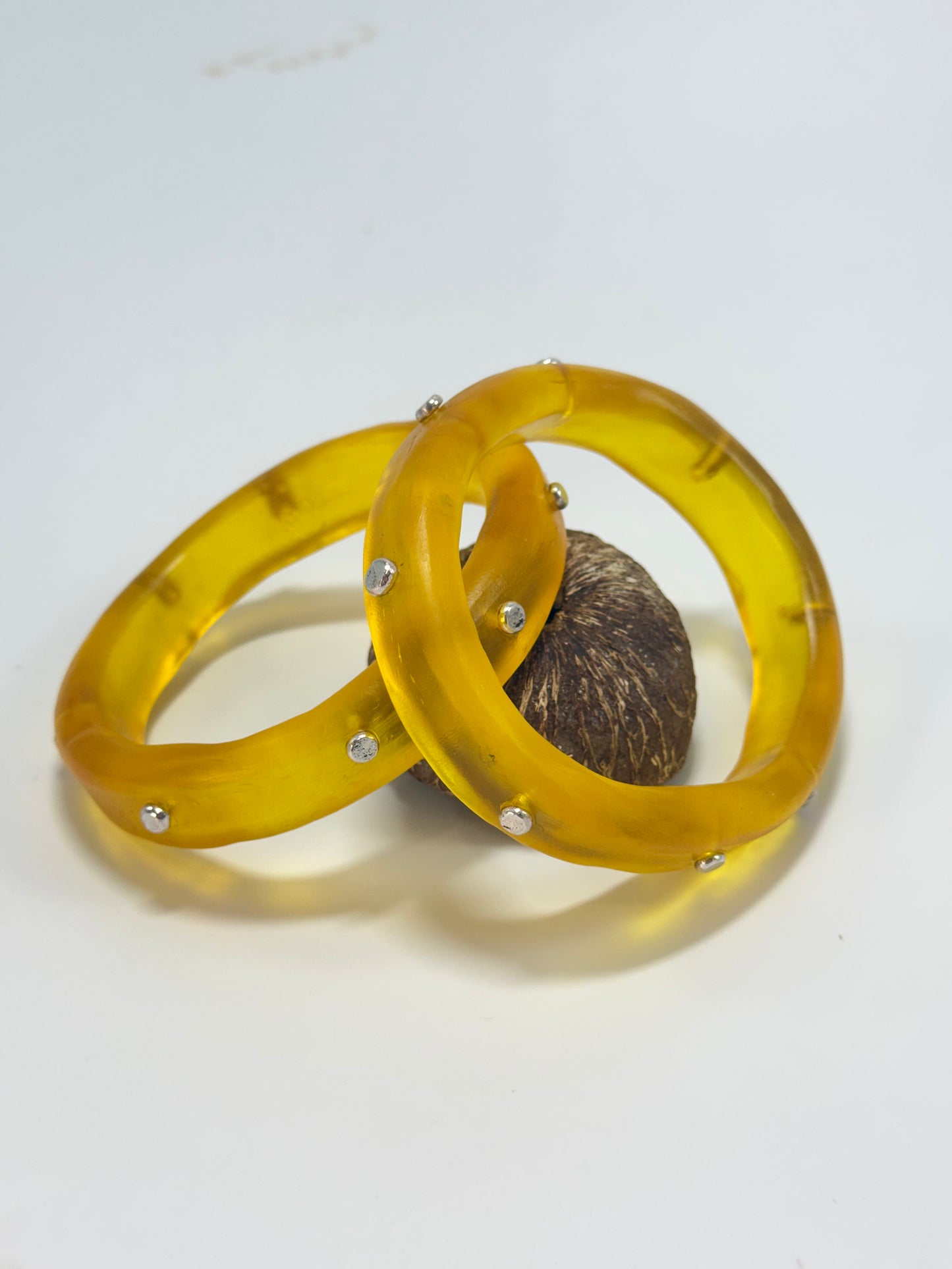 Translucent Yellow resin Thick KWD Classic & silver Bangle