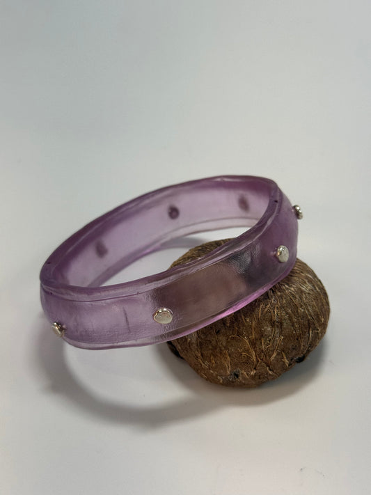 Pale Purple resin bangle with Sterling silver XL
