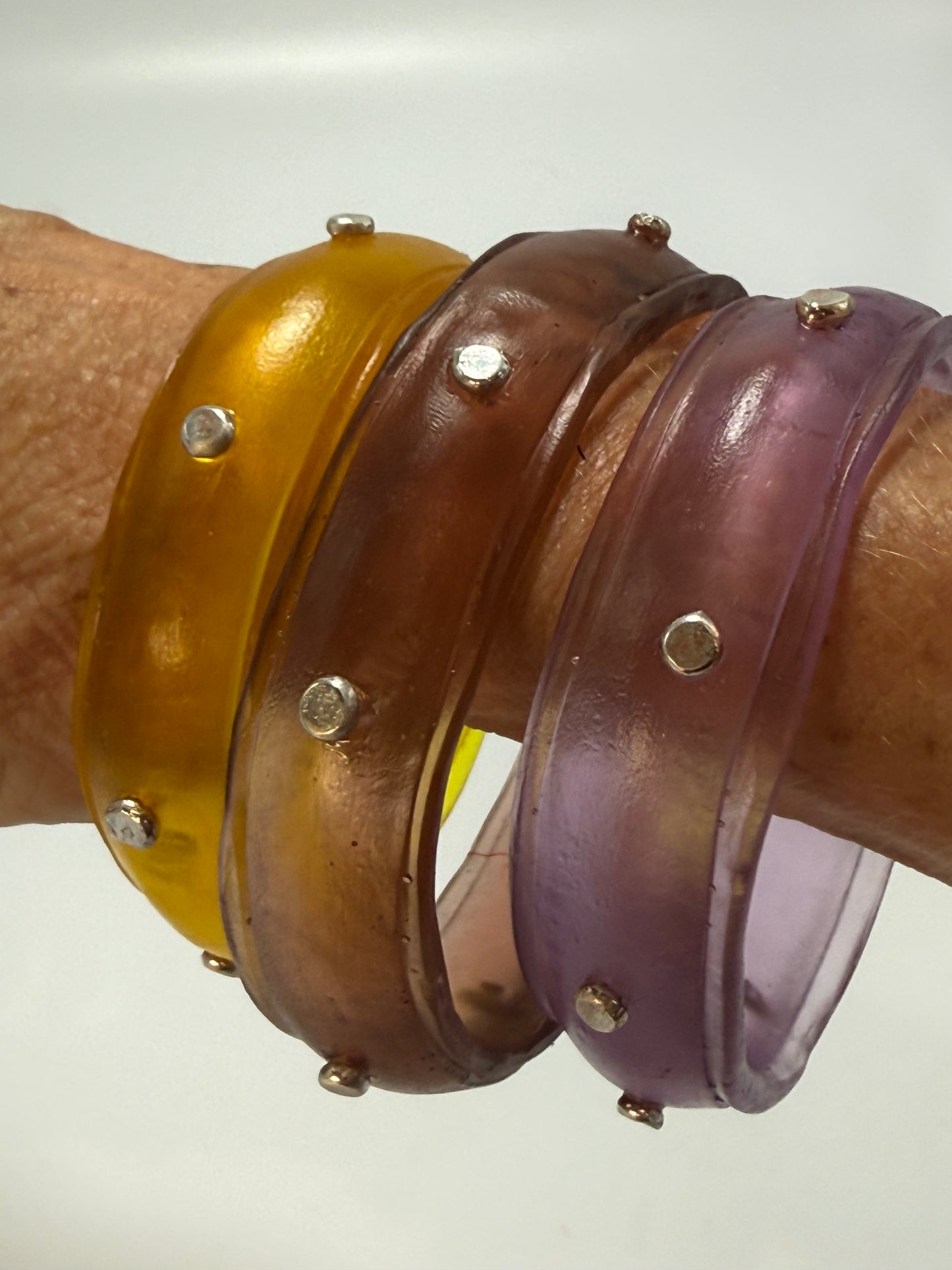 Translucent Yellow resin bangle with Sterling silver XL