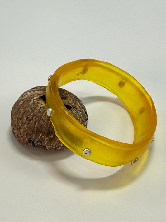 Translucent Yellow resin bangle with Sterling silver XL