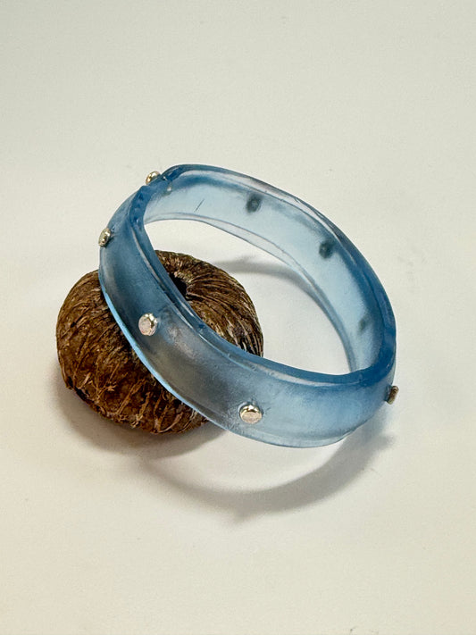 Translucent Blue resin bangle with Sterling silver XL