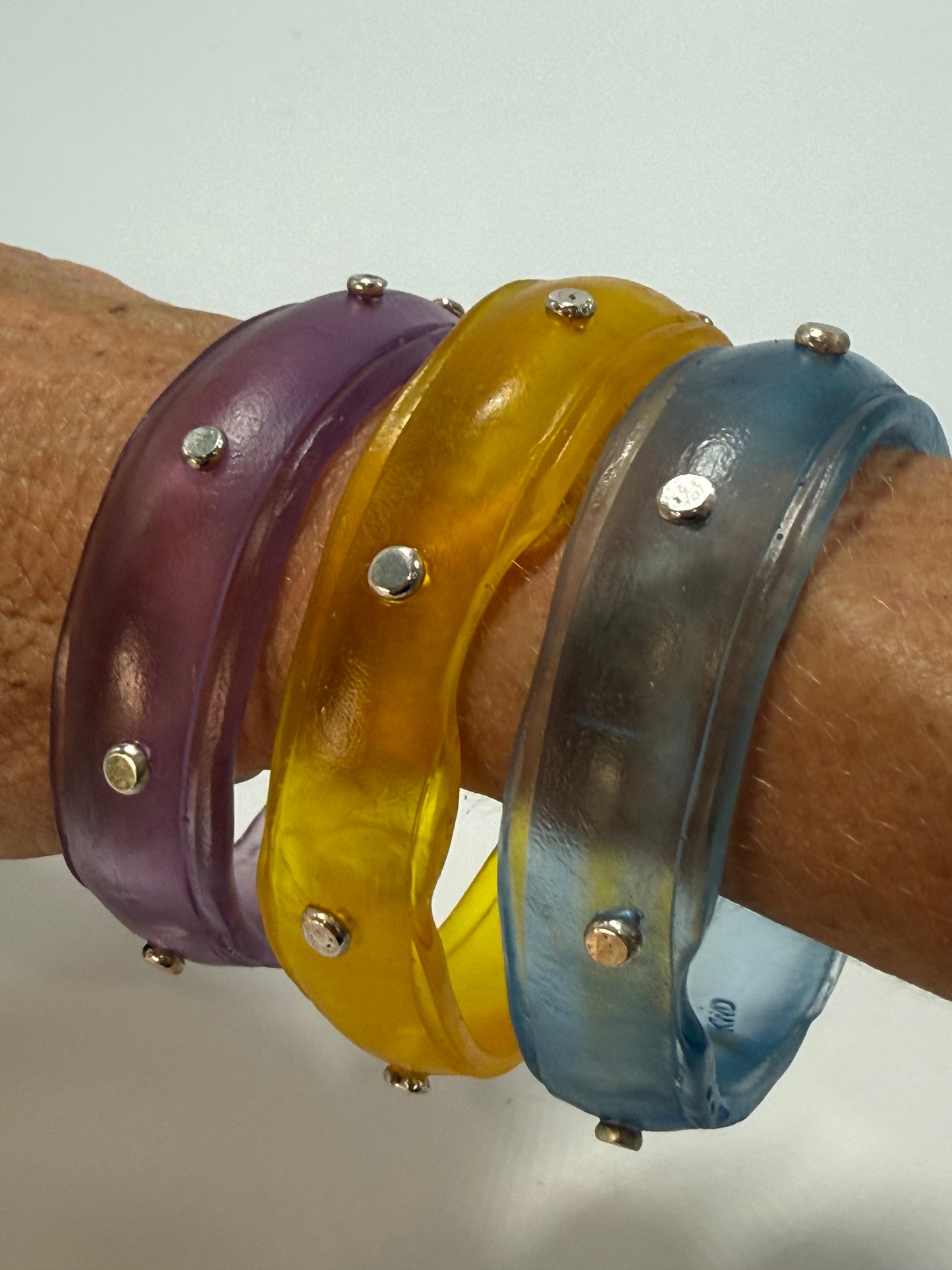 Translucent Blue resin bangle with Sterling silver XL
