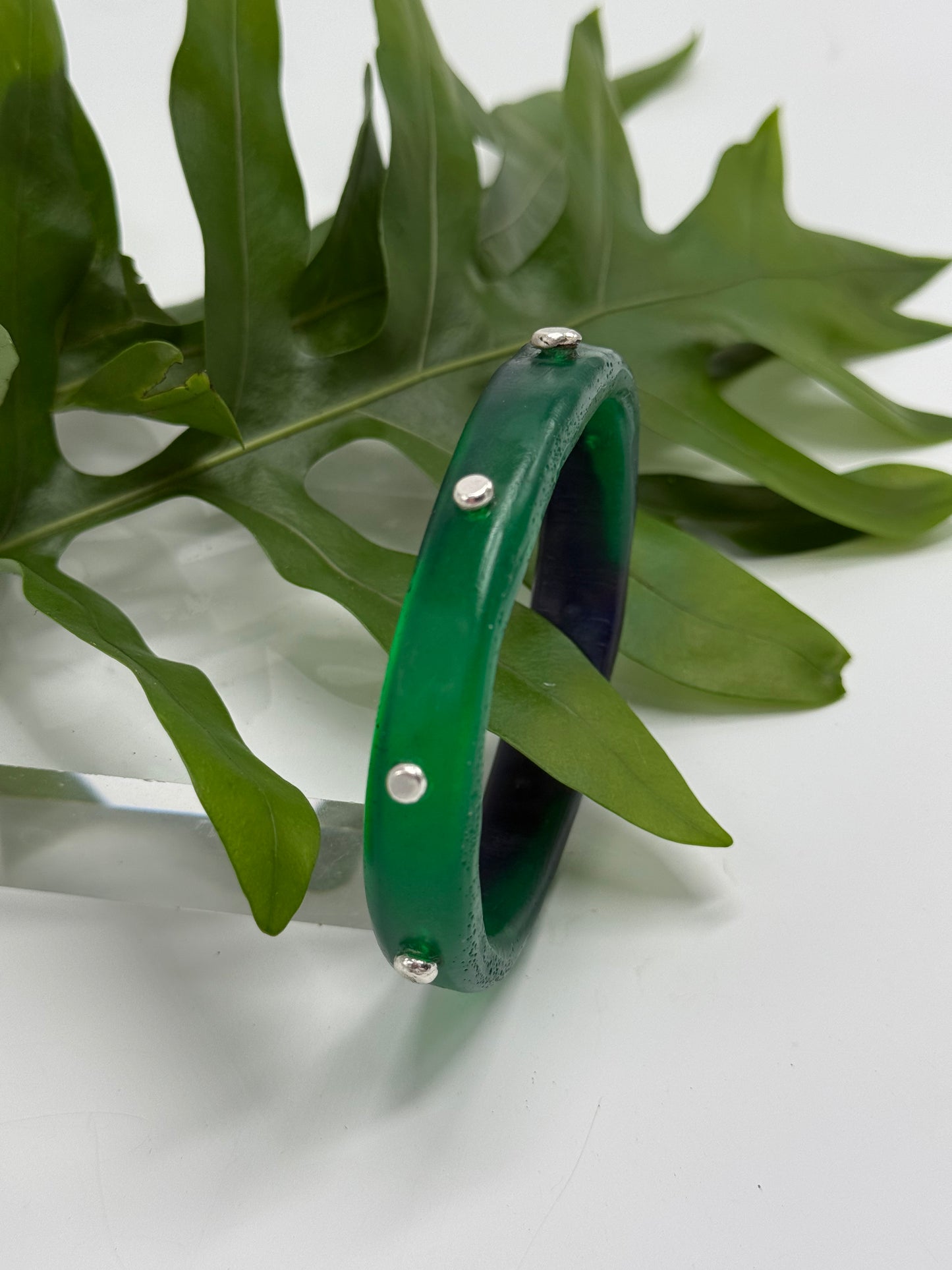 Jade Green & Navy resin KWD Classic & silver Bangle