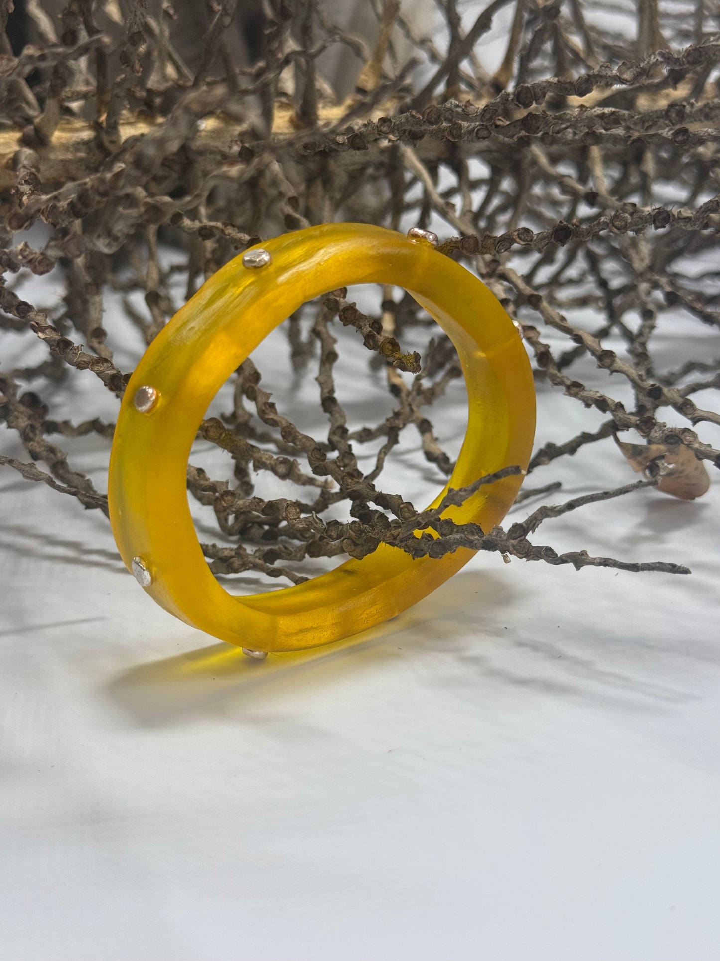 Translucent Yellow resin KWD Classic & silver Bangle XS