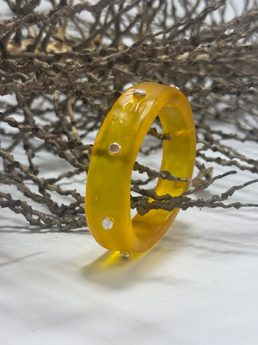 Translucent Yellow resin KWD Classic & silver Bangle XS