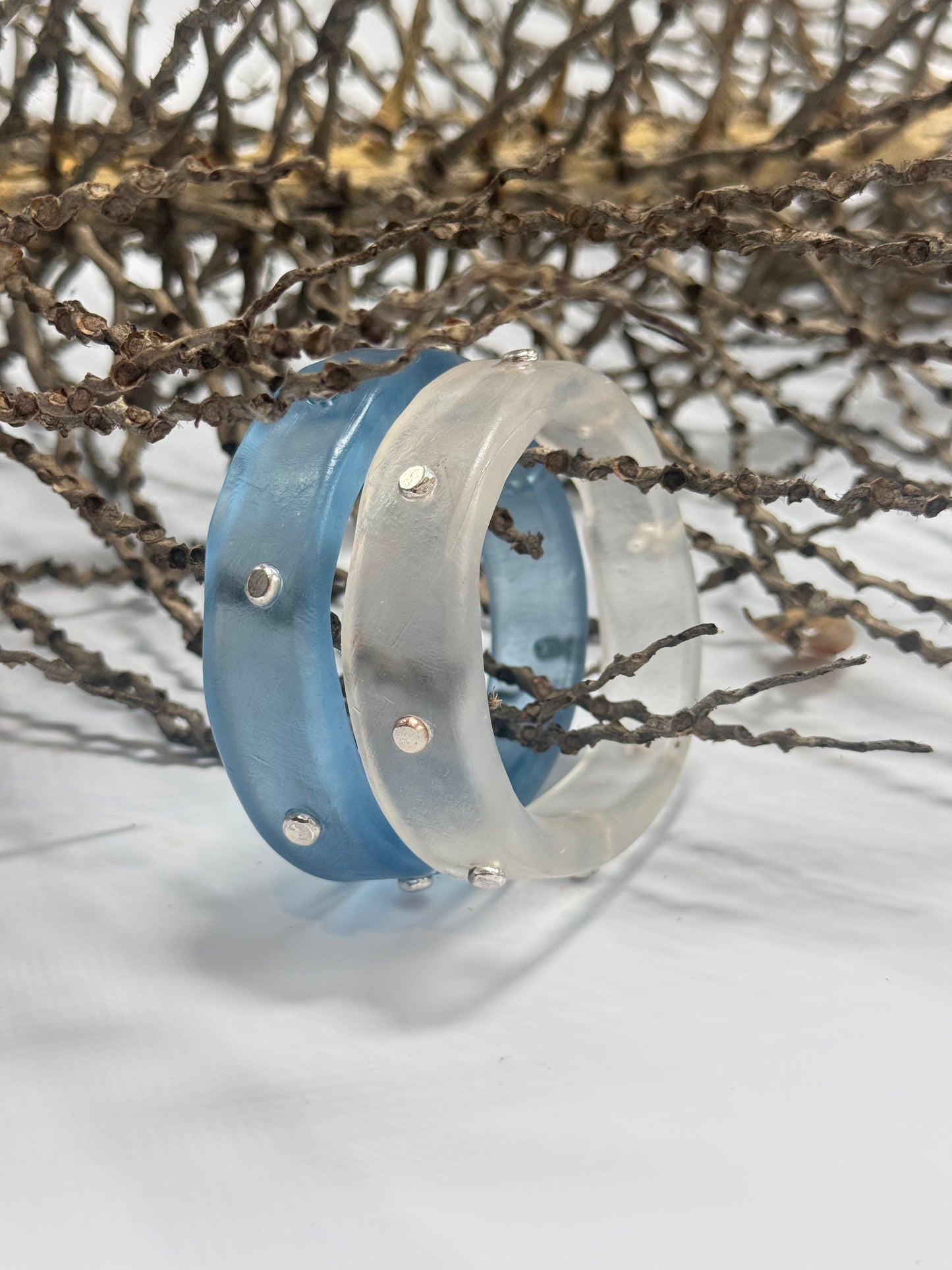Translucent Pale Blue resin KWD Classic & silver Bangle XS