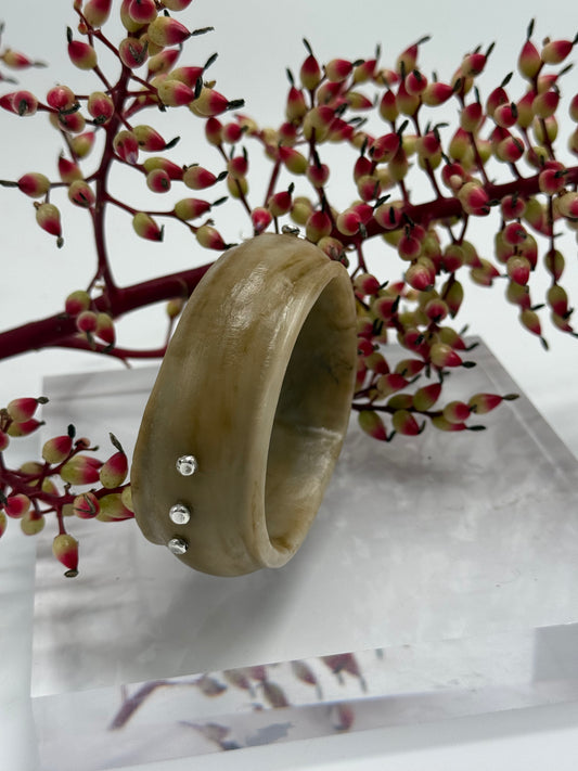 Coffee coloured Resin & silver wide bangle - regular hand size