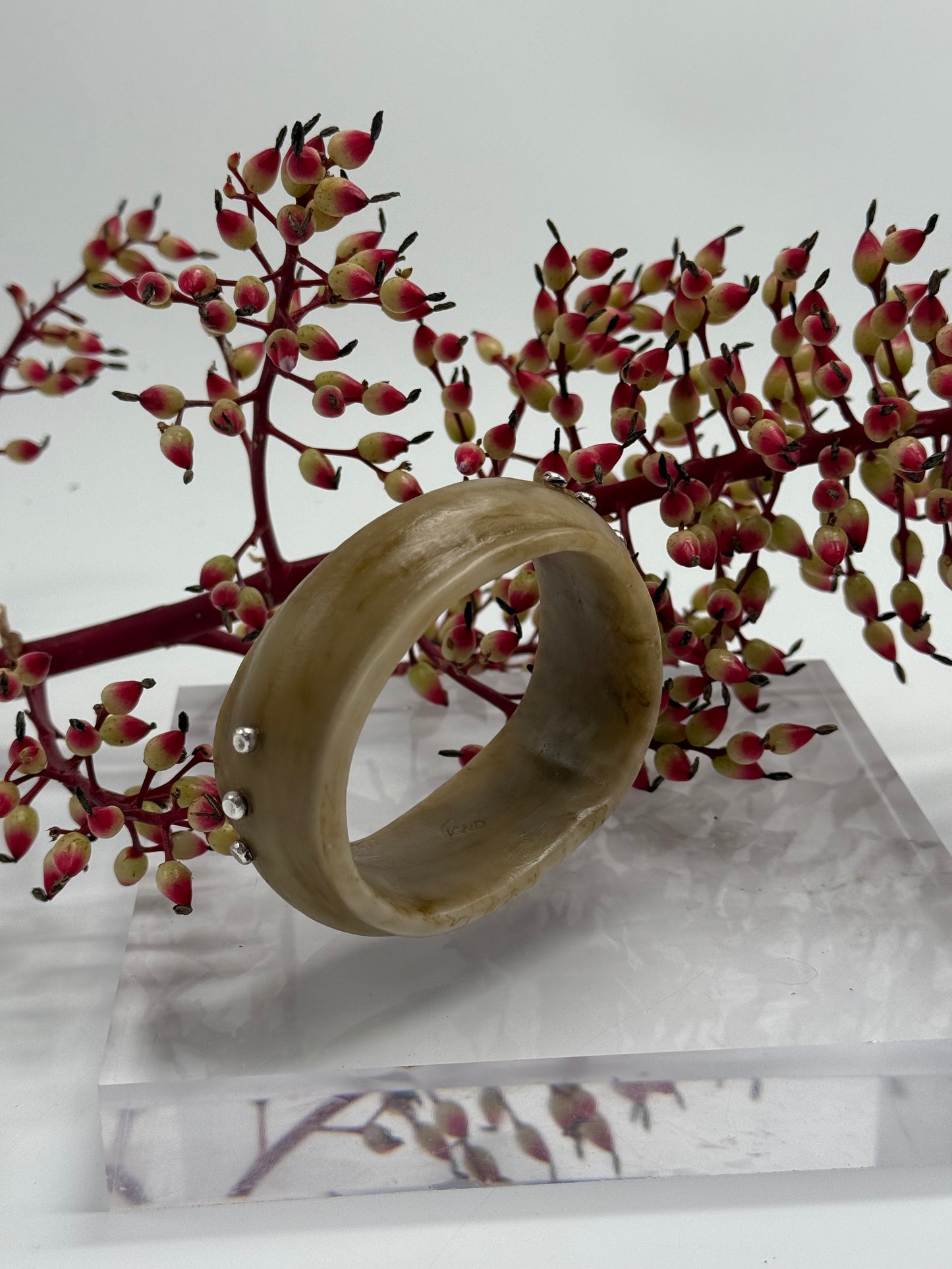 Coffee coloured Resin & silver wide bangle - regular hand size