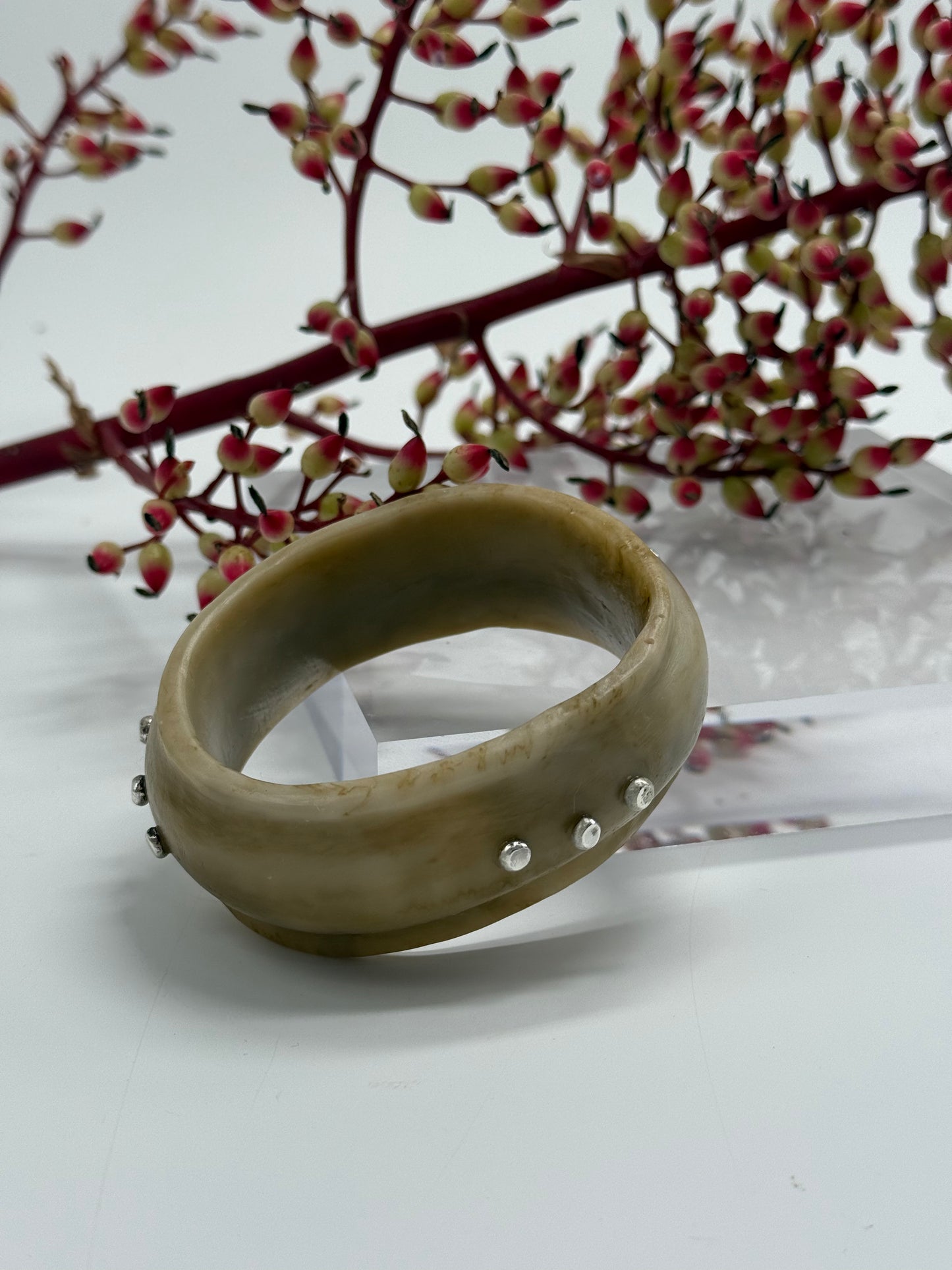 Coffee coloured Resin & silver wide bangle - regular hand size