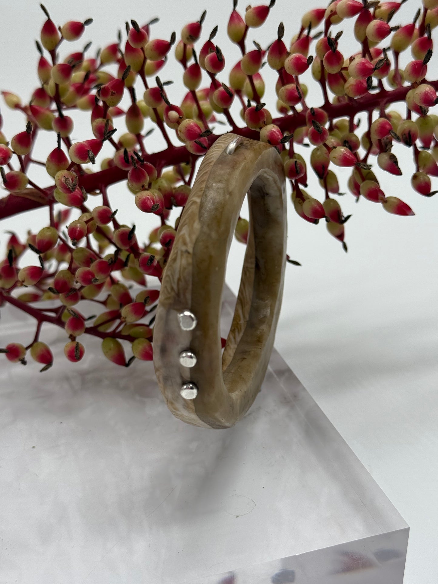 Coffee swirl resin with silver rivets 'woopy' bangle