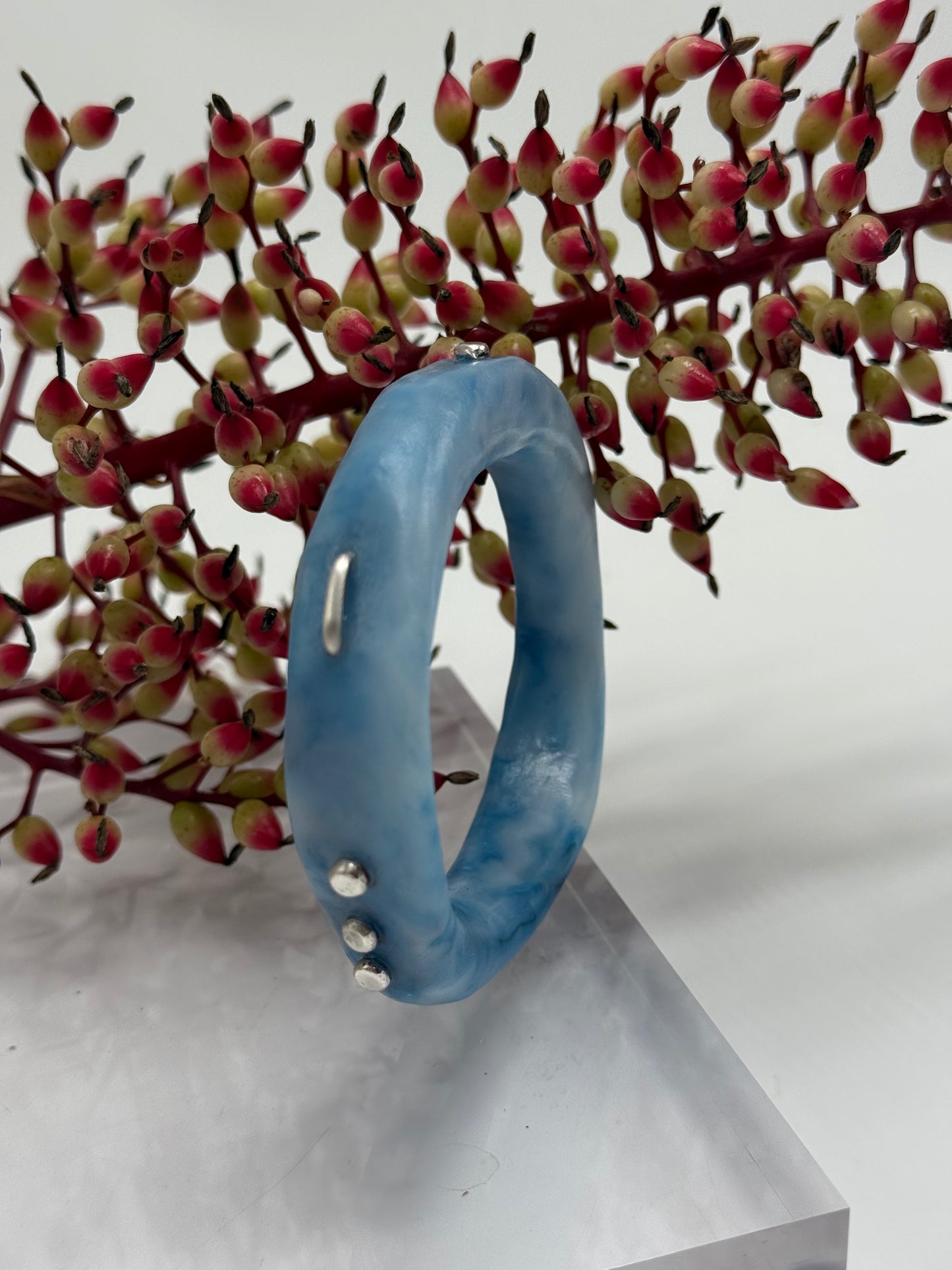 Blue swirl resin with silver rivets 'woopy' bangle