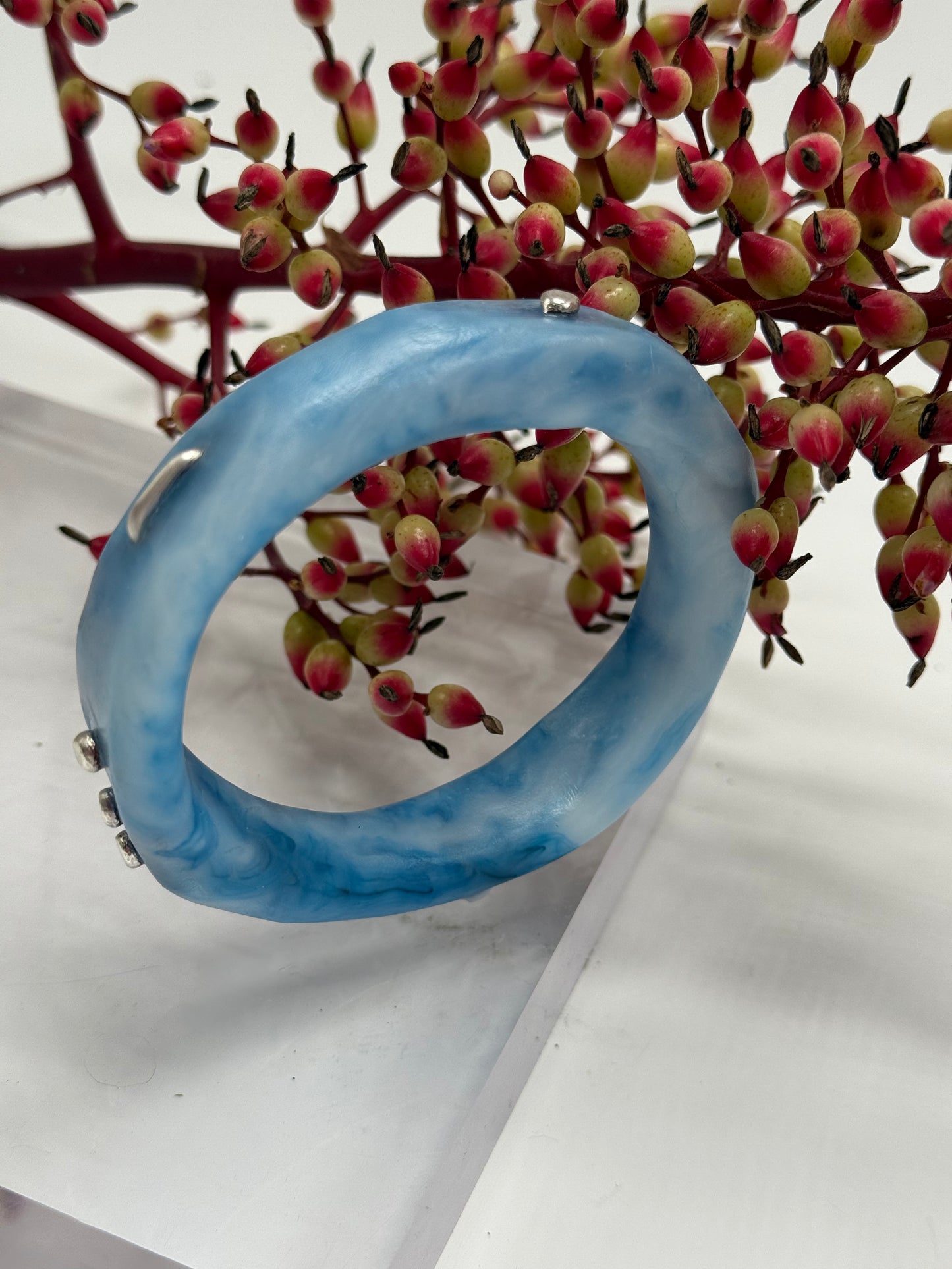 Blue swirl resin with silver rivets 'woopy' bangle