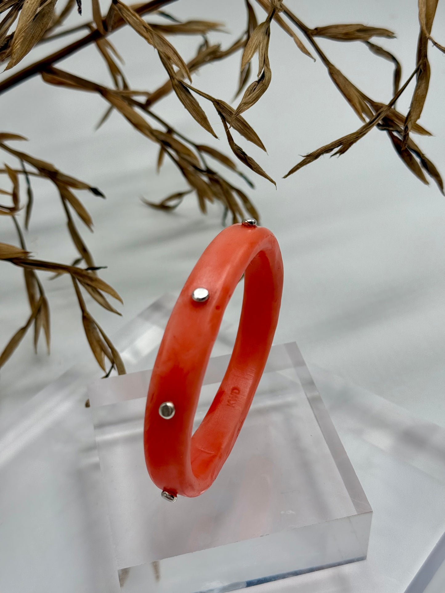 Orange/apricot swirl resin KWD Classic & silver Bangle