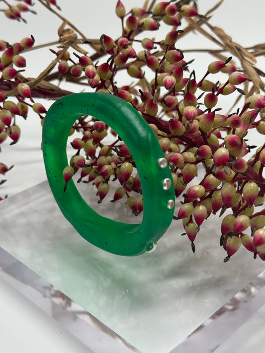 Jade green resin with silver rivets 'woopy' bangle