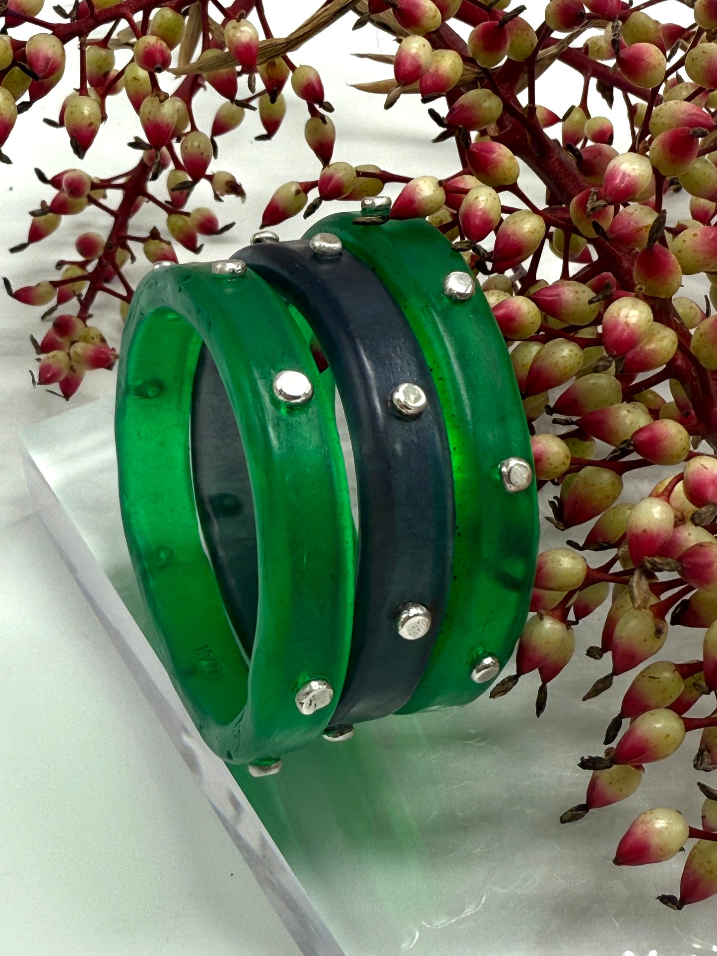 Jade green KWD Classic & silver Bangle